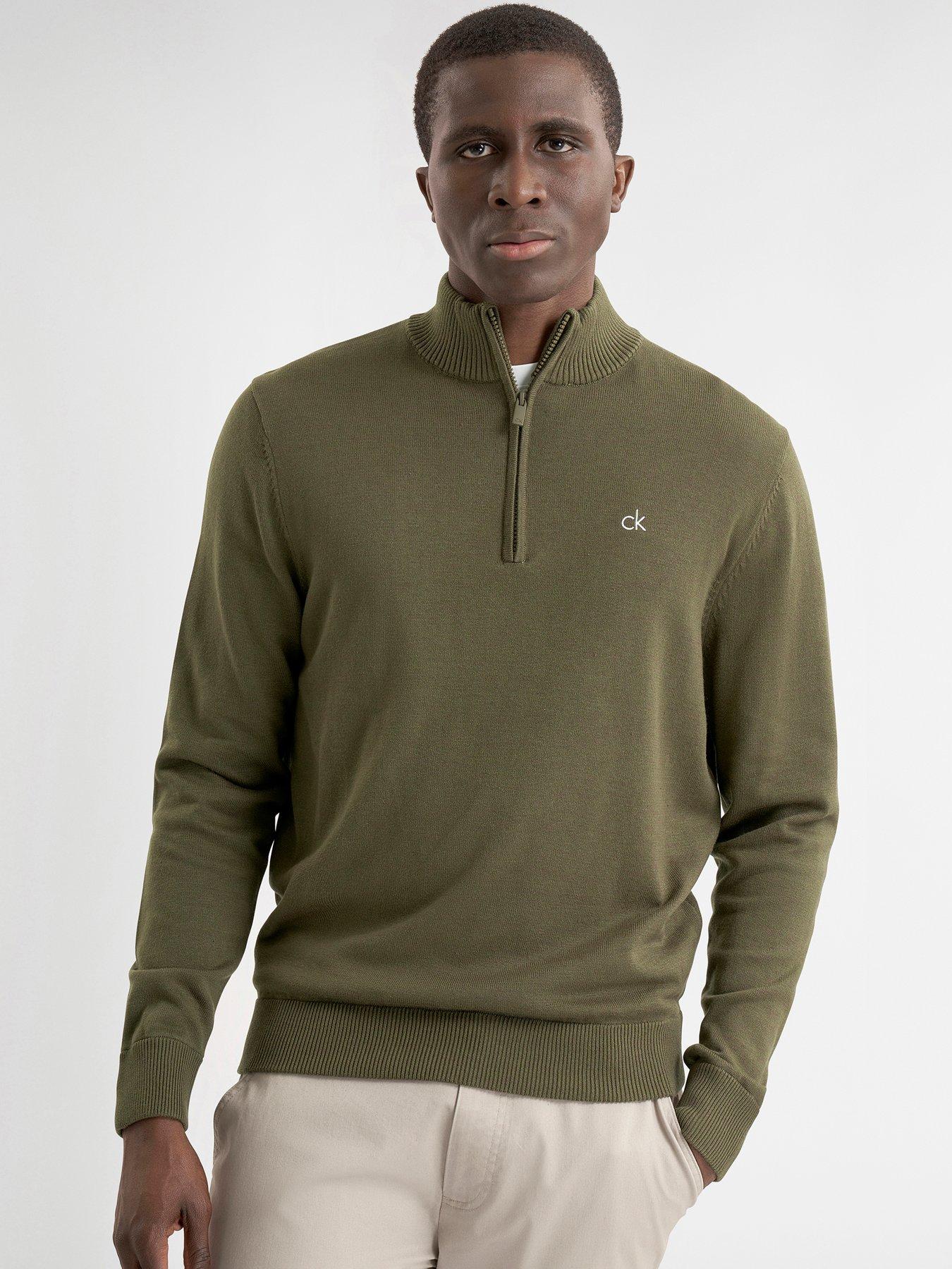 Image 1 of 4 of Calvin Klein Golf Mens Golf Avenue Half Zip Rib Trim Sweater - Green