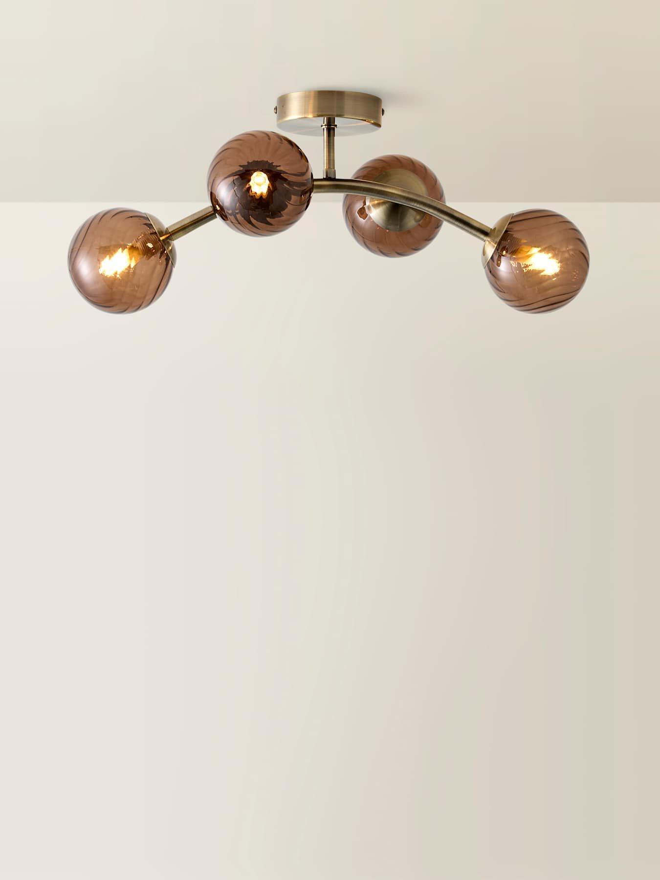 Image 3 of 7 of ValueLights Sydney Brushed Brass With Brown Swirl Glass Multi Arm Ceiling Light With Bulbs