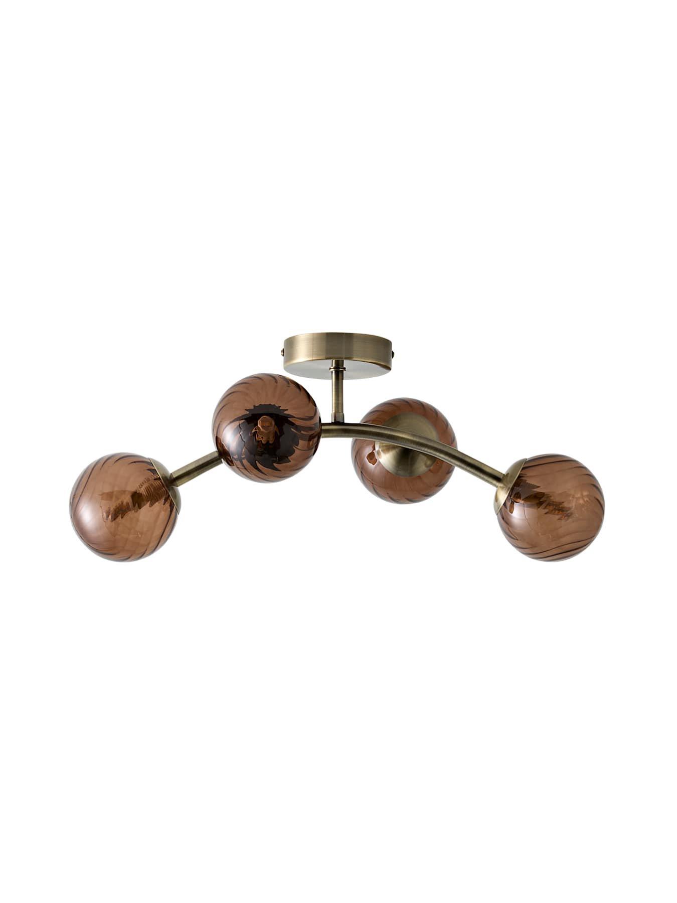 Image 7 of 7 of ValueLights Sydney Brushed Brass With Brown Swirl Glass Multi Arm Ceiling Light With Bulbs