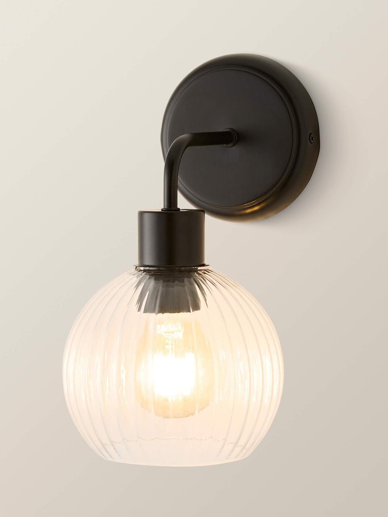 Image 3 of 6 of ValueLights Maddison Matte Black Ribbed Glass Semi Flush Wall Light With Bulb