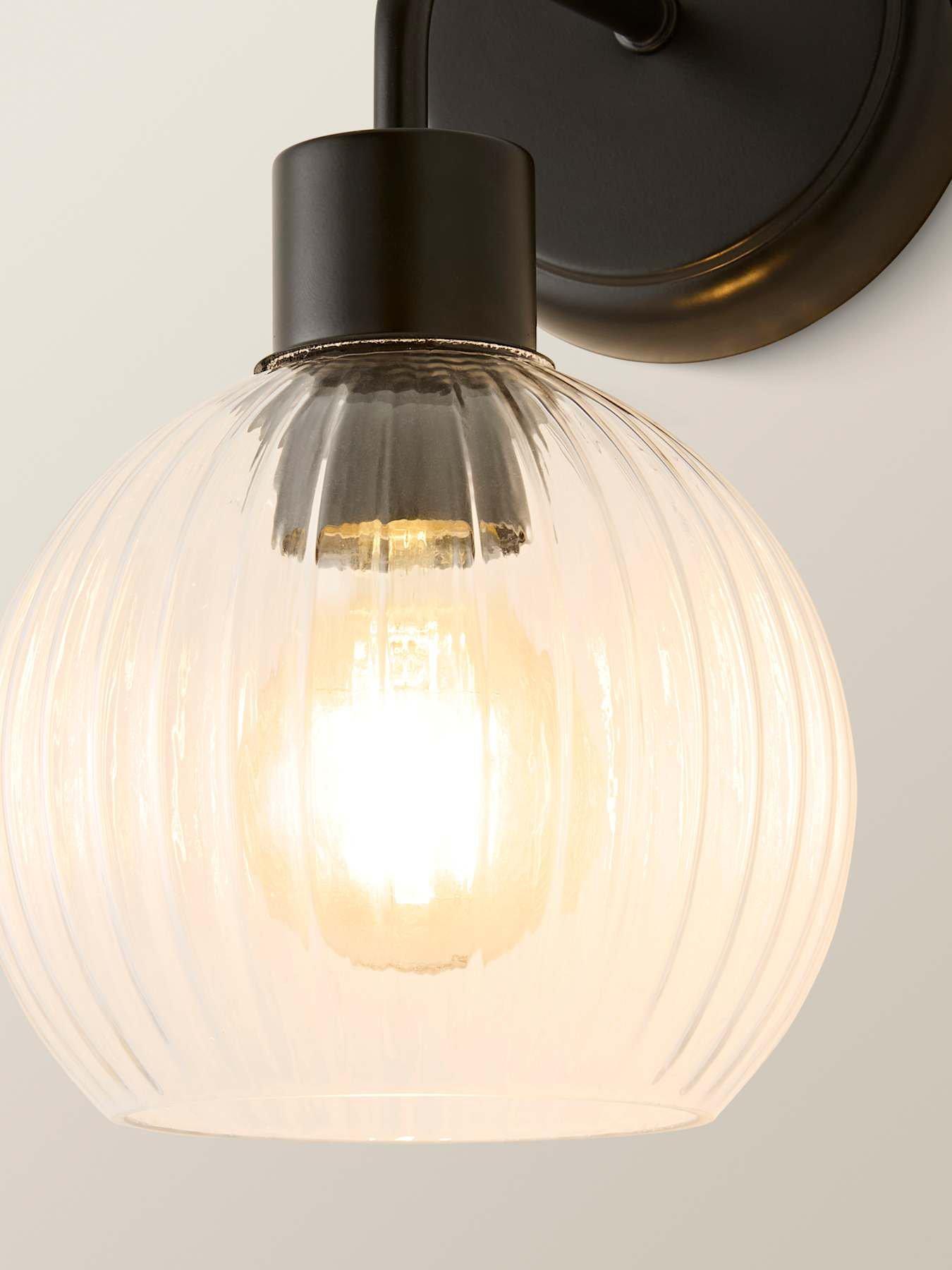 Image 4 of 6 of ValueLights Maddison Matte Black Ribbed Glass Semi Flush Wall Light With Bulb