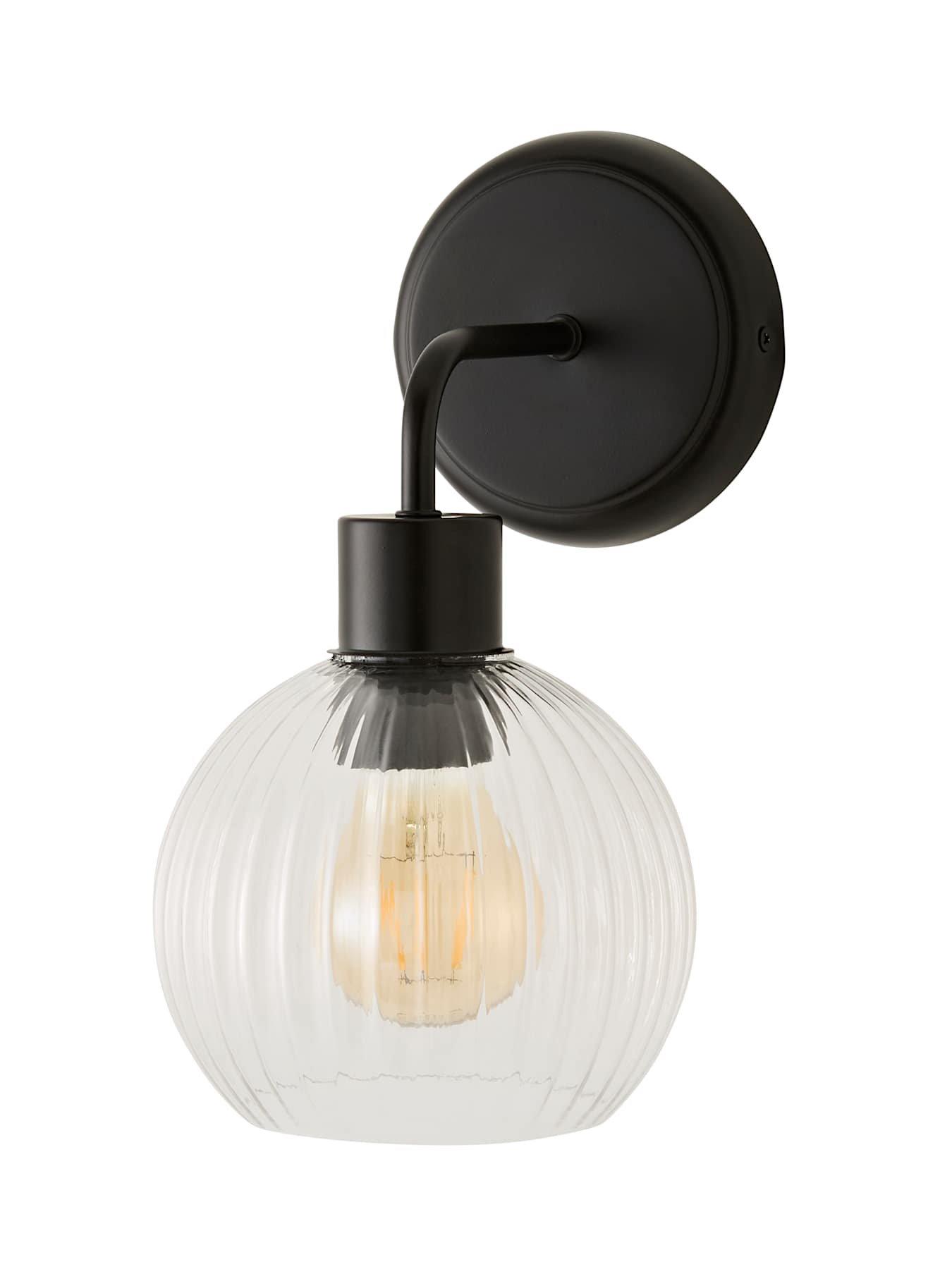 Image 6 of 6 of ValueLights Maddison Matte Black Ribbed Glass Semi Flush Wall Light With Bulb