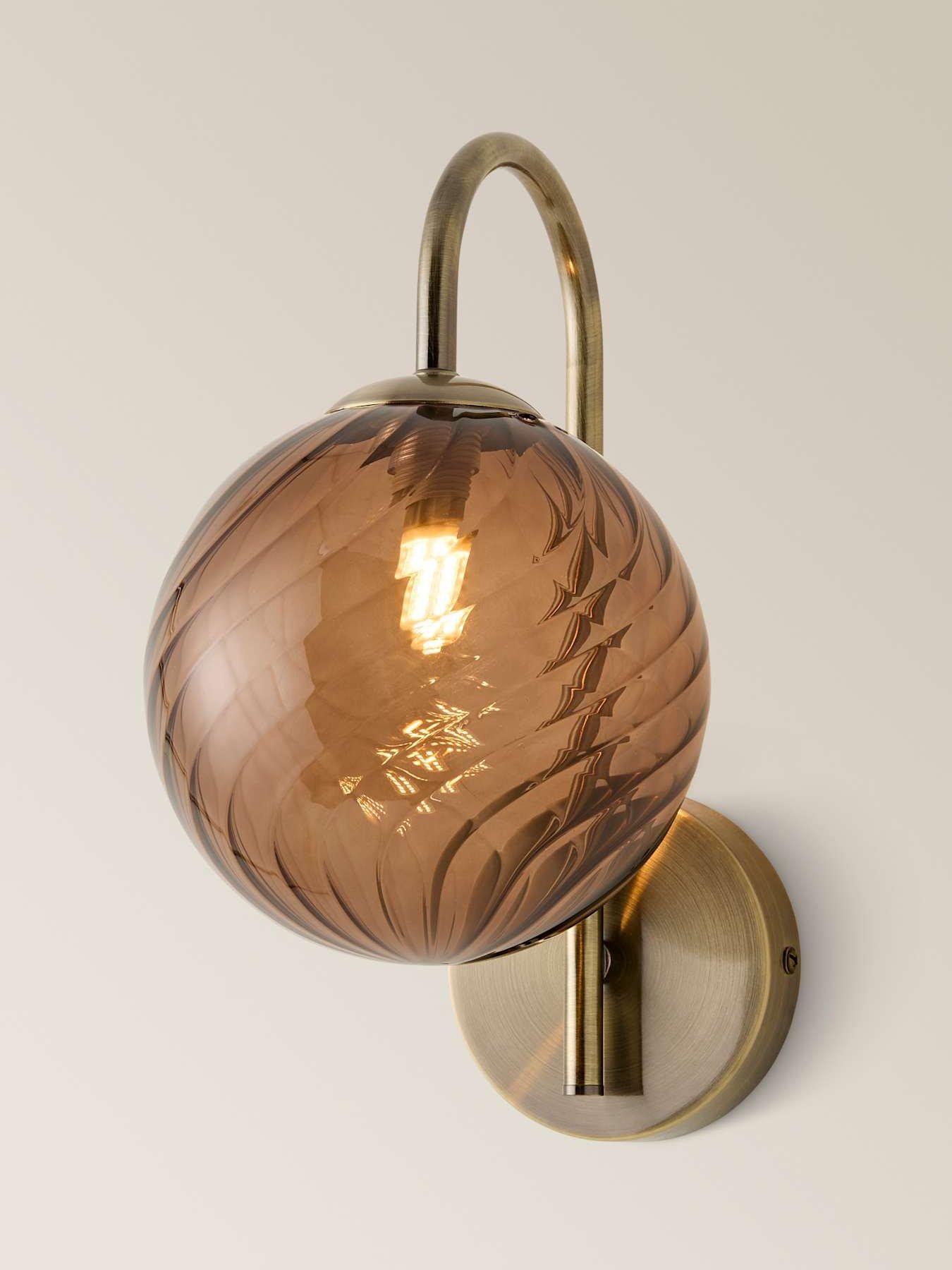 Image 3 of 7 of ValueLights Sydney Brushed Brass With Brown Swirl Glass Wall Light With Bulb