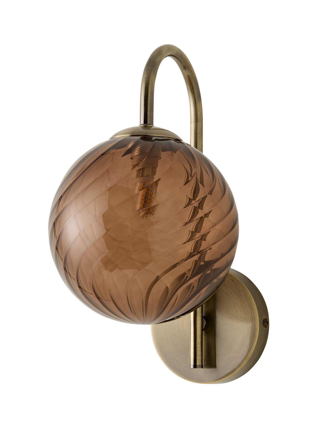 Image 7 of 7 of ValueLights Sydney Brushed Brass With Brown Swirl Glass Wall Light With Bulb