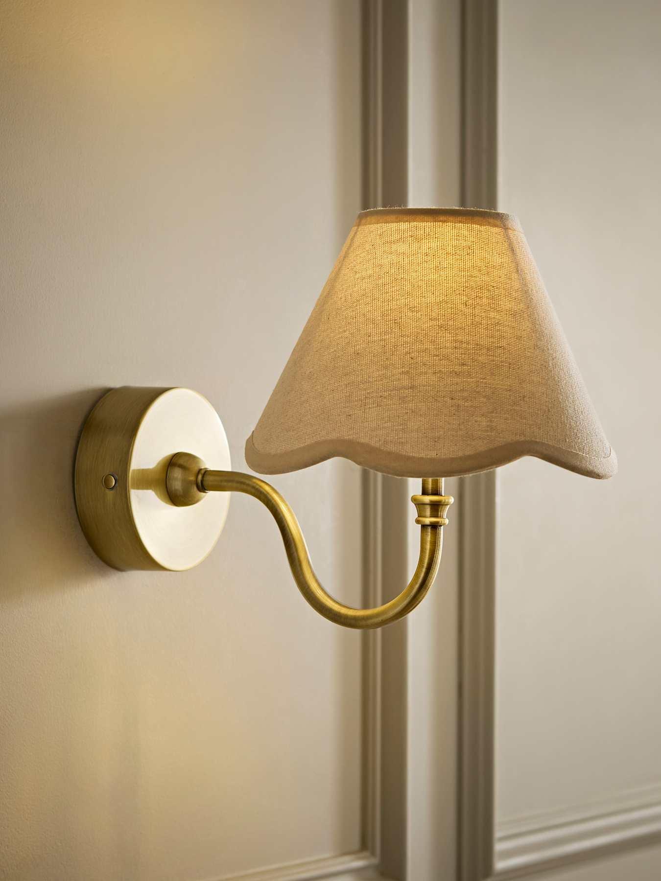 Image 1 of 6 of ValueLights Lowe Brushed Gold Rechargeable Wall Light Base With Florie Natural Shade
