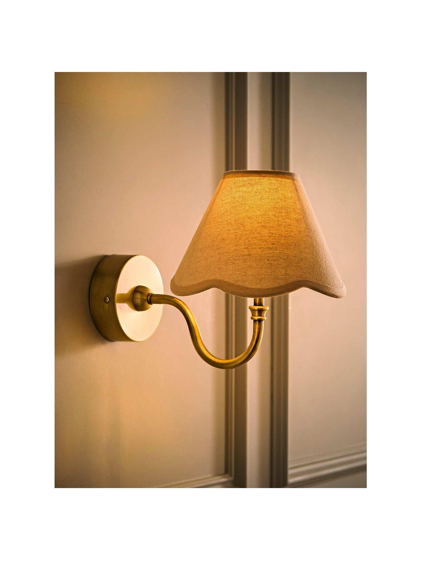 Image 2 of 6 of ValueLights Lowe Brushed Gold Rechargeable Wall Light Base With Florie Natural Shade
