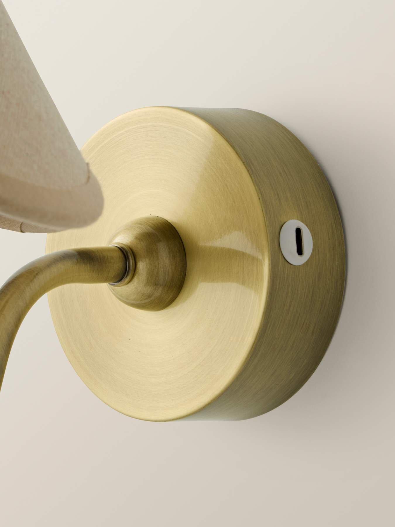 Image 5 of 6 of ValueLights Lowe Brushed Gold Rechargeable Wall Light Base With Florie Natural Shade