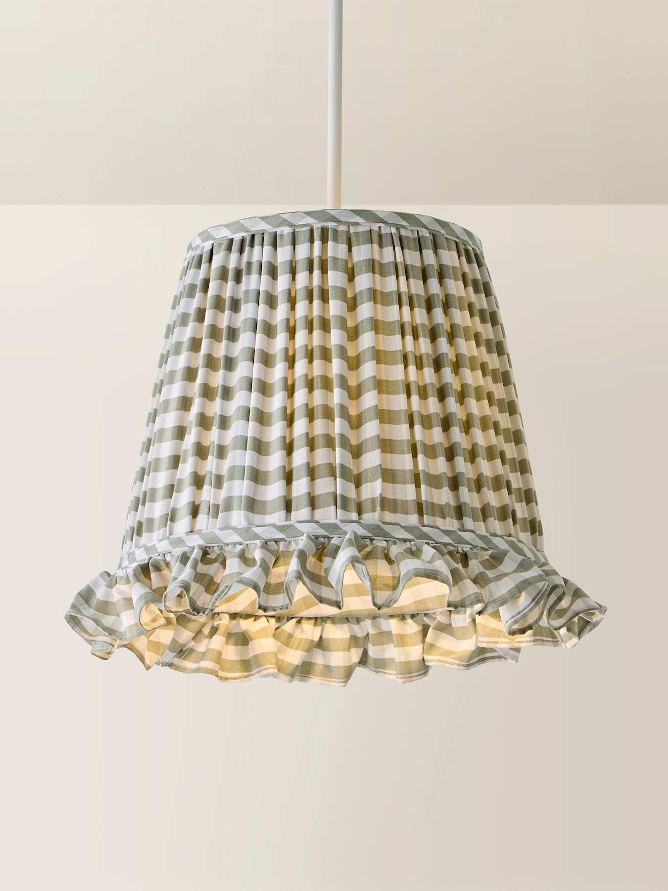 Image 3 of 6 of ValueLights Faye Green Check Taper Shade With Ruffle Trim