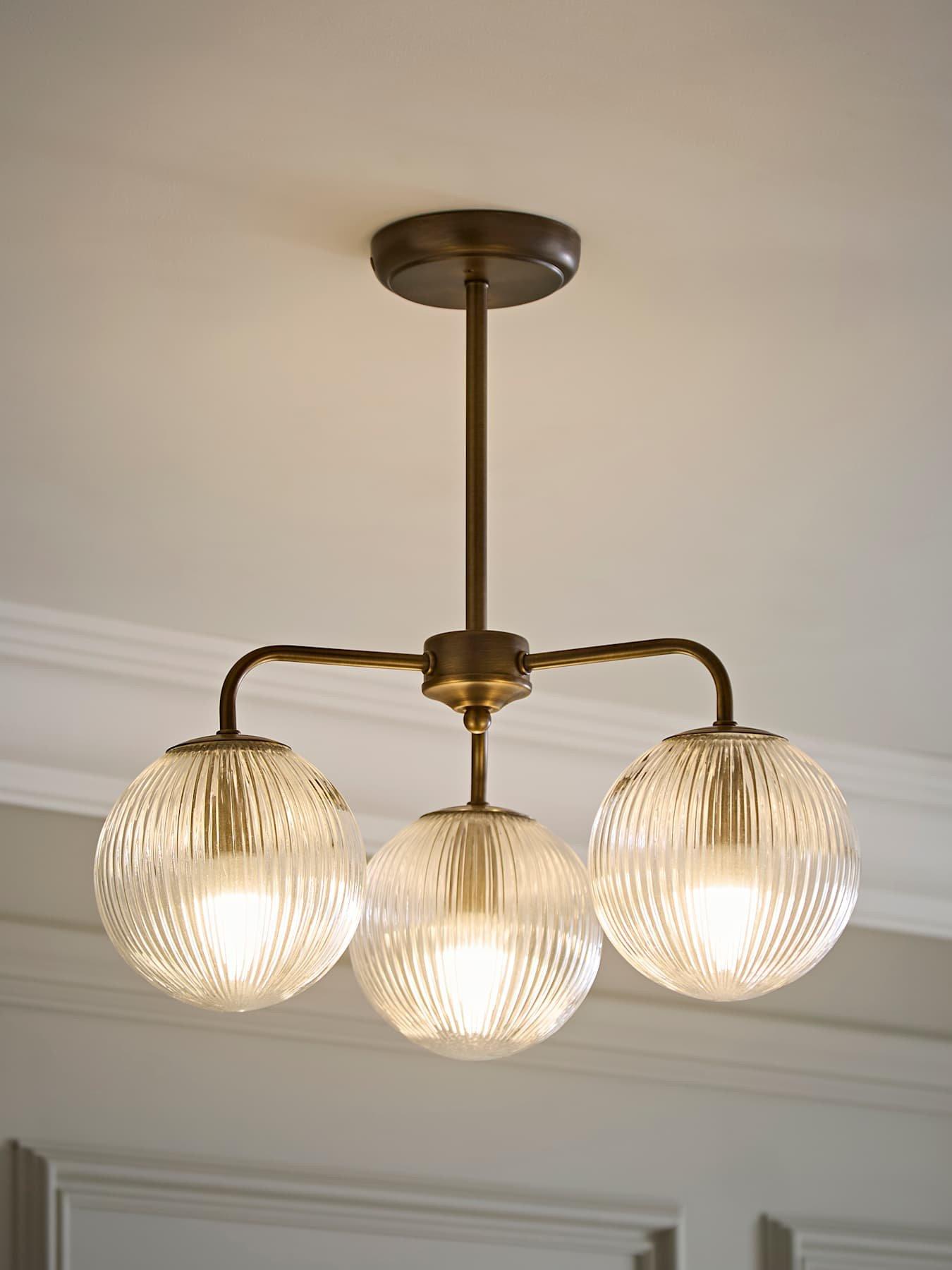 Image 1 of 6 of ValueLights Kempton Brushed Brass 3 Arm Chandelier With Bulb (ip44)