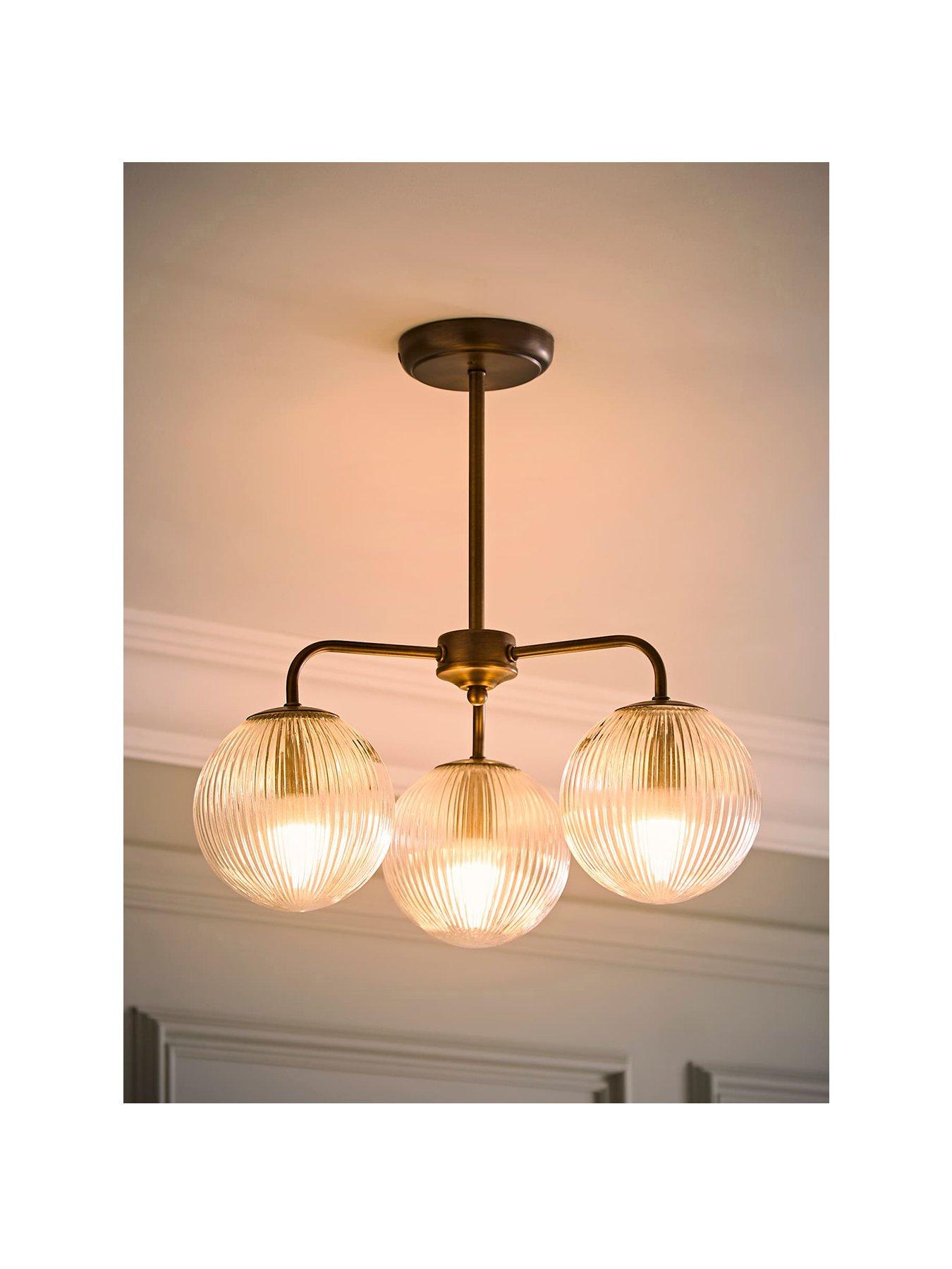 Image 2 of 6 of ValueLights Kempton Brushed Brass 3 Arm Chandelier With Bulb (ip44)