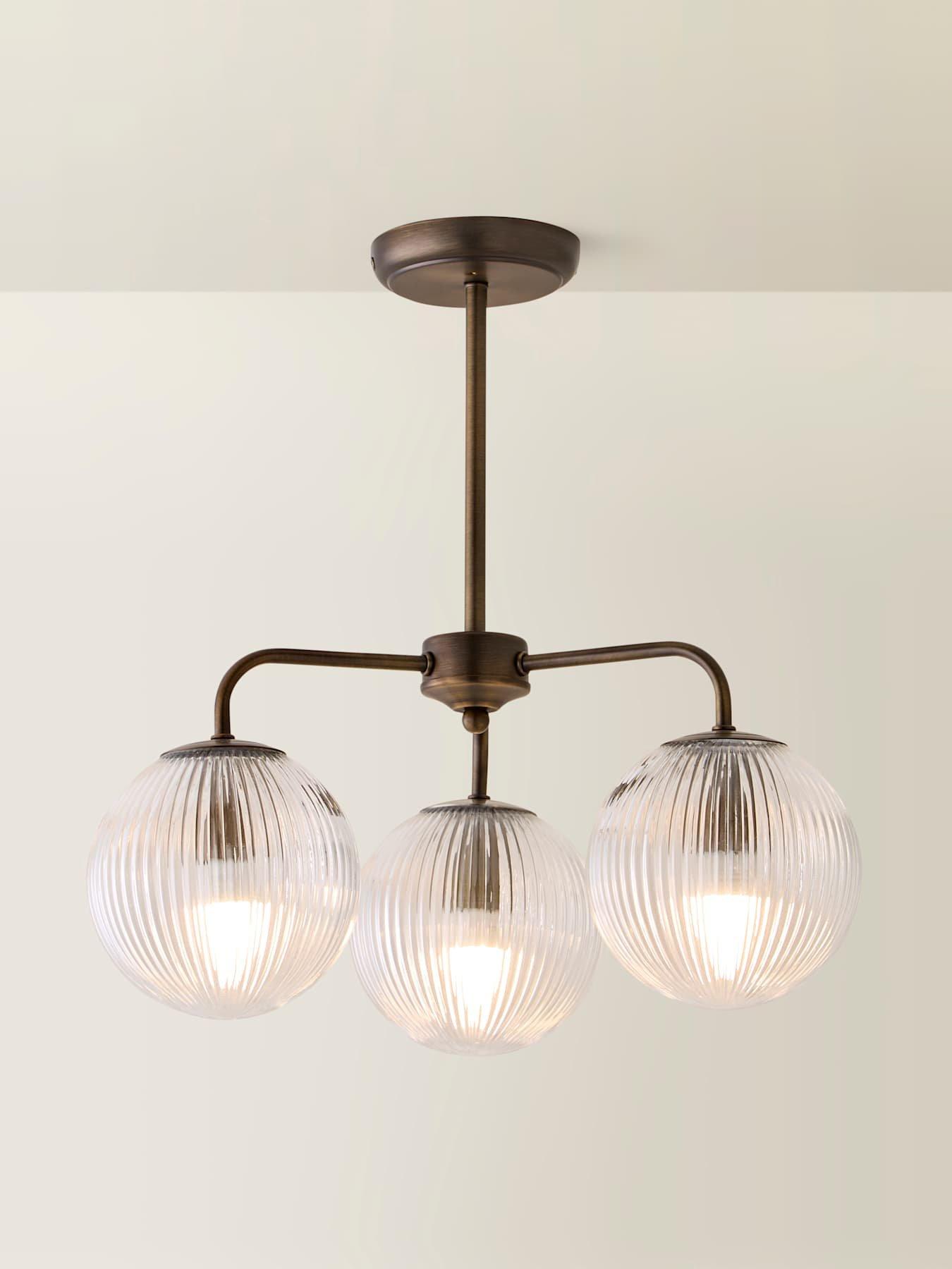 Image 3 of 6 of ValueLights Kempton Brushed Brass 3 Arm Chandelier With Bulb (ip44)