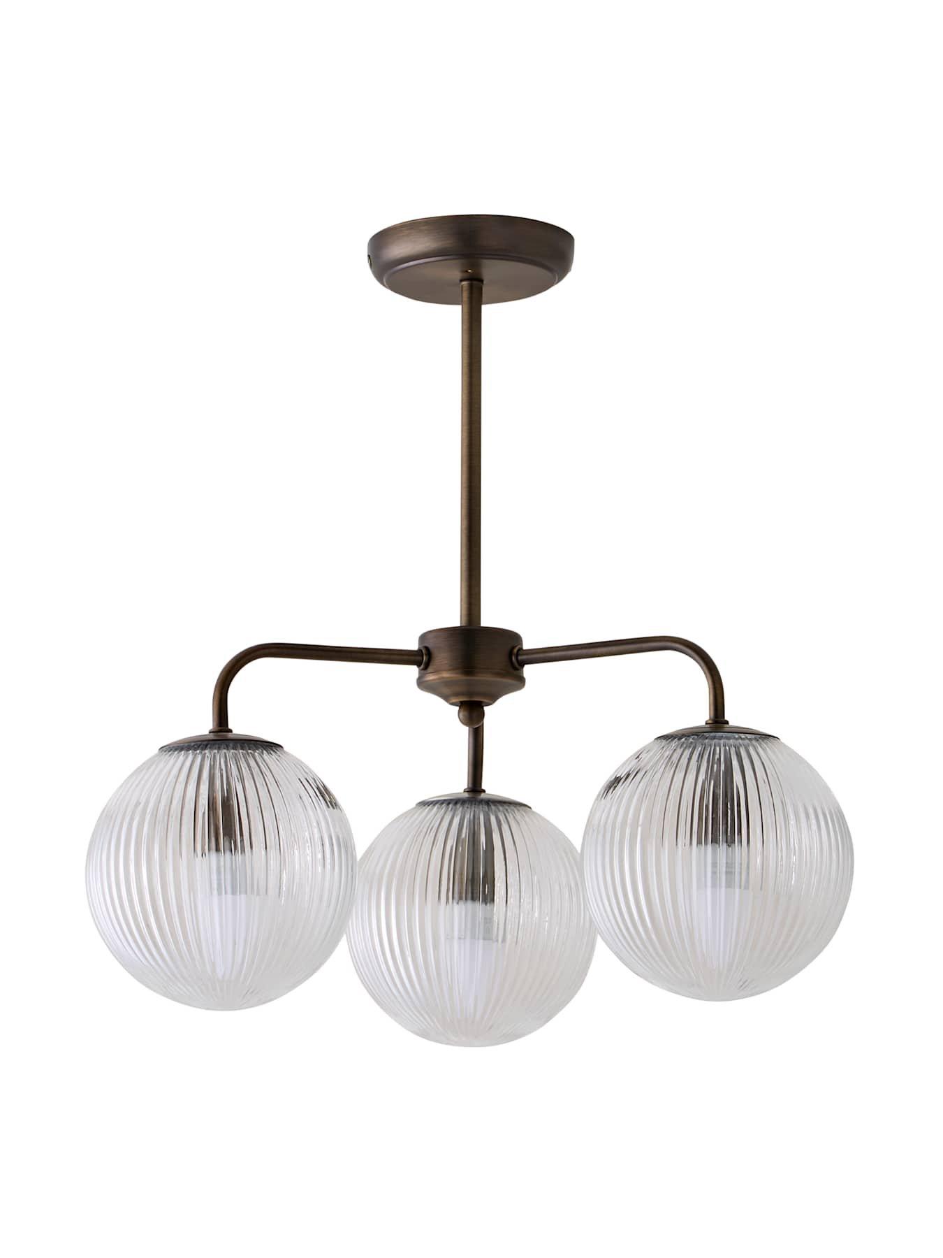 Image 6 of 6 of ValueLights Kempton Brushed Brass 3 Arm Chandelier With Bulb (ip44)