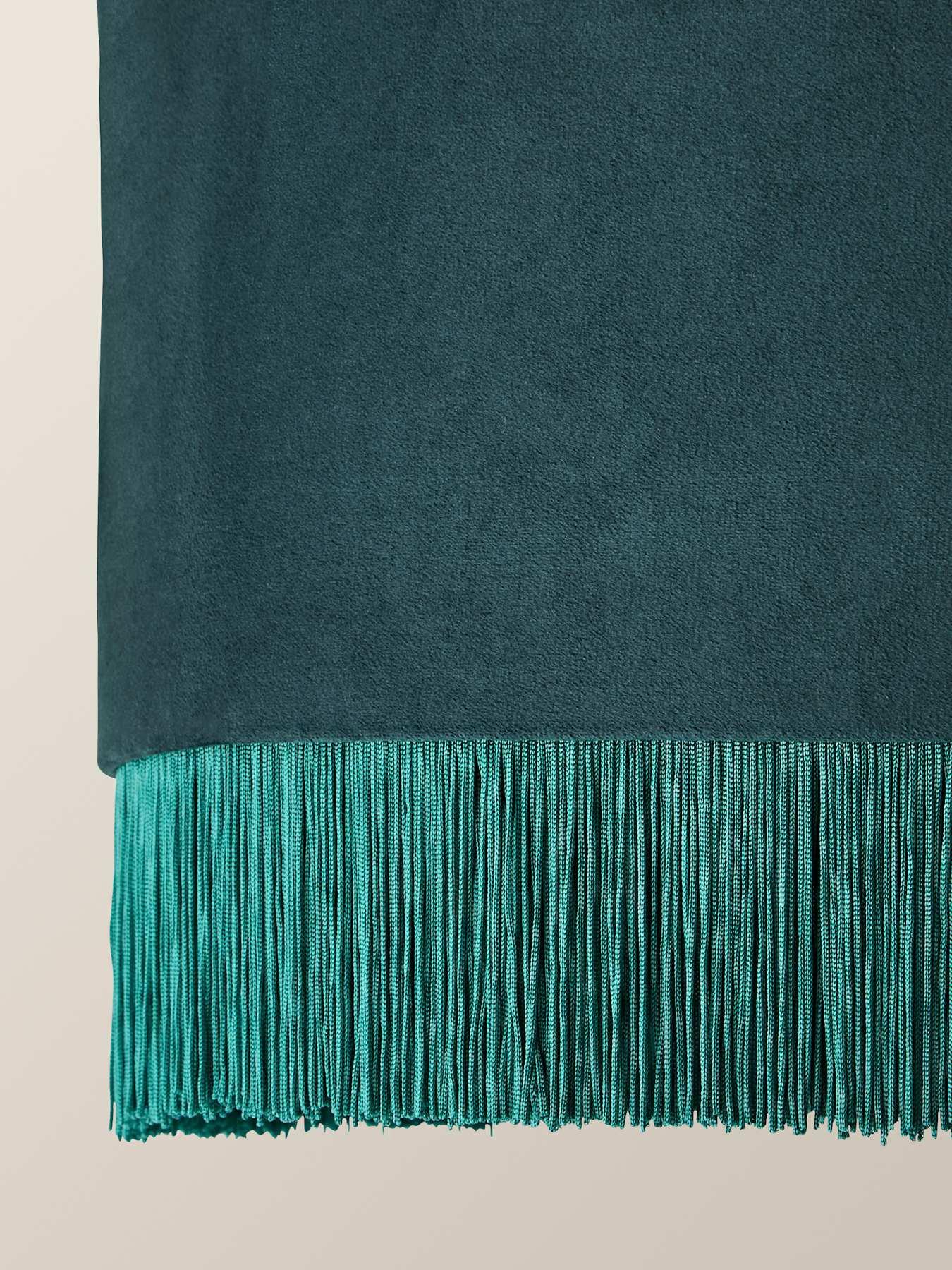 Image 4 of 7 of ValueLights Kimberly Forest Green Velvet Printed Inner Drum Shade With Fringe Trim