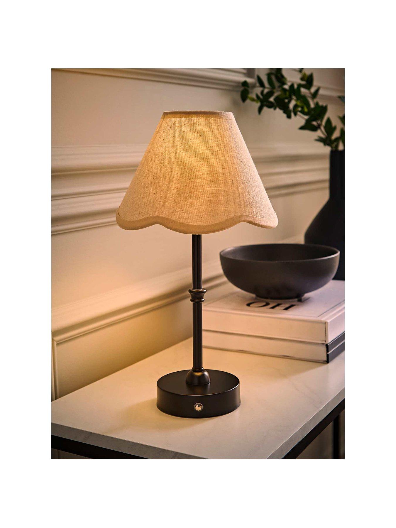 Image 2 of 6 of ValueLights Lowe Matte Black Rechargeable Table Lamp With Florie Natural Shade