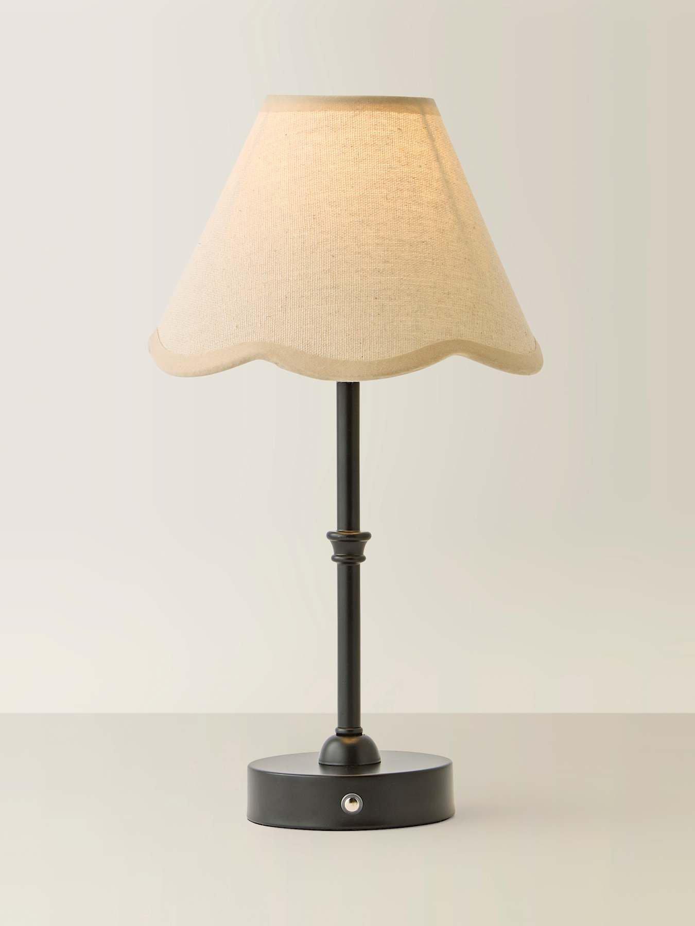 Image 3 of 6 of ValueLights Lowe Matte Black Rechargeable Table Lamp With Florie Natural Shade