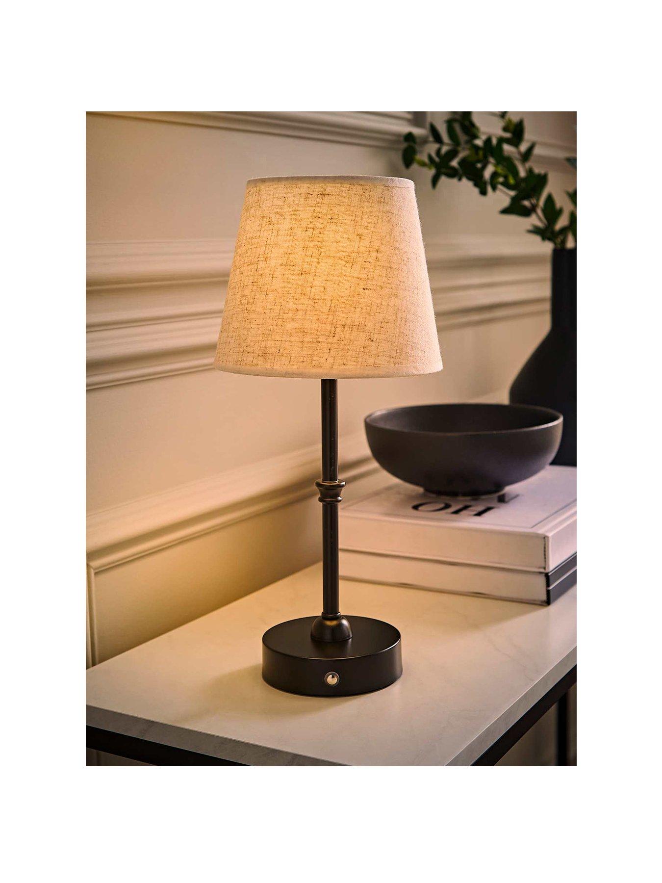 Image 2 of 6 of ValueLights Lowe Matte Black Rechargeable Table Lamp With Linen Taper Shade