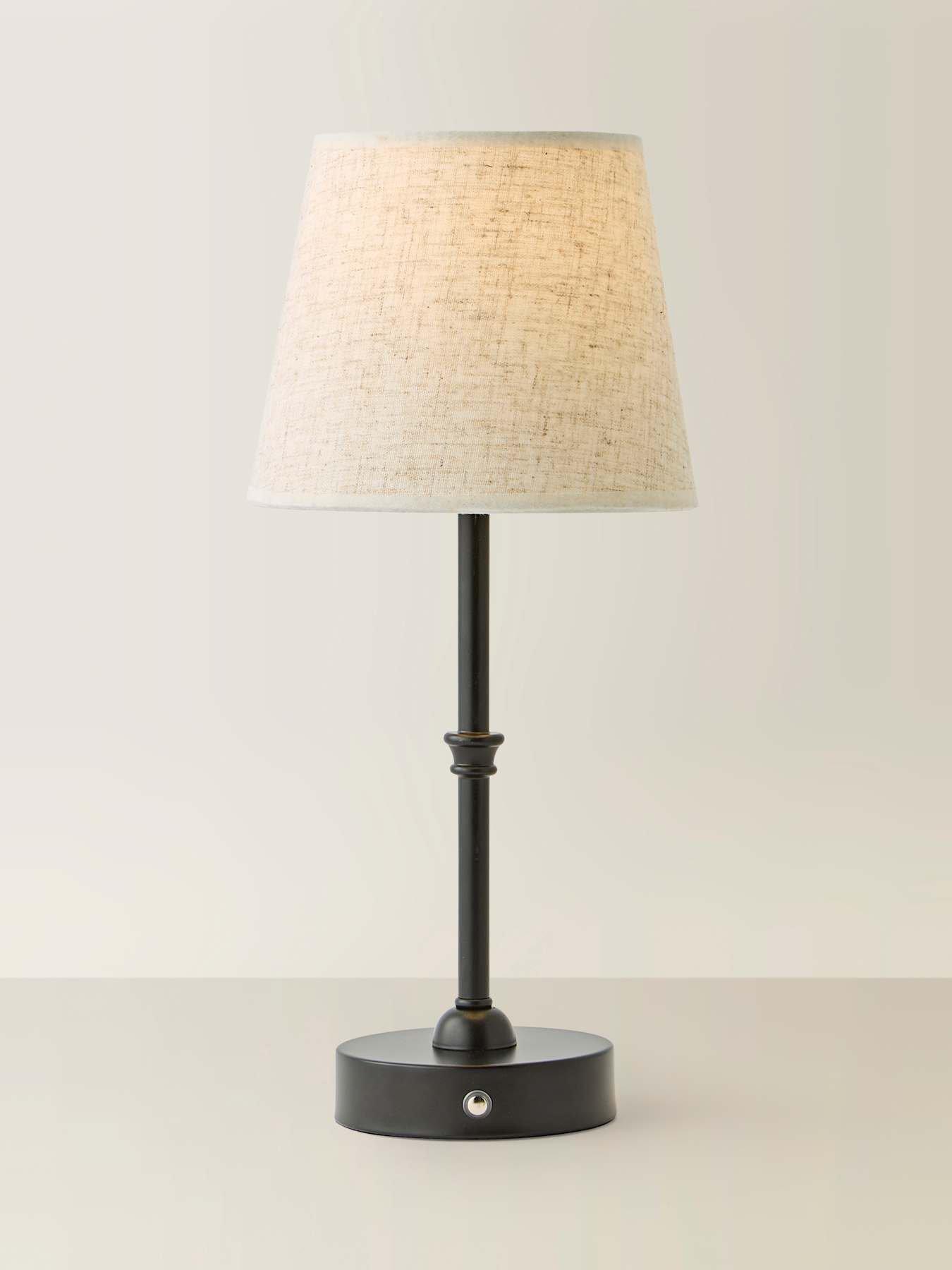 Image 3 of 6 of ValueLights Lowe Matte Black Rechargeable Table Lamp With Linen Taper Shade