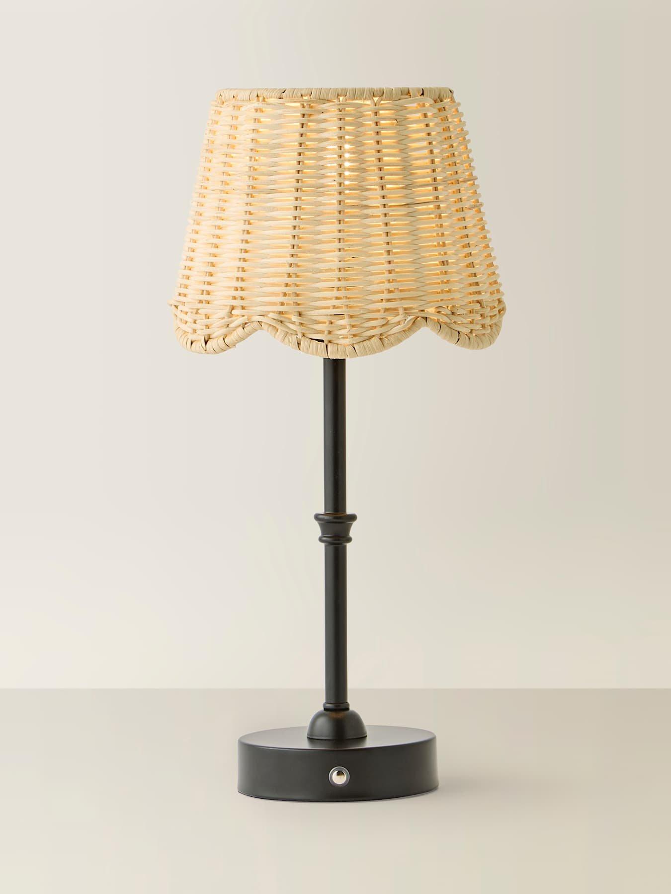 Image 3 of 6 of ValueLights Lowe Matte Black Rechargeable Table Lamp With Rattan Taper Shade