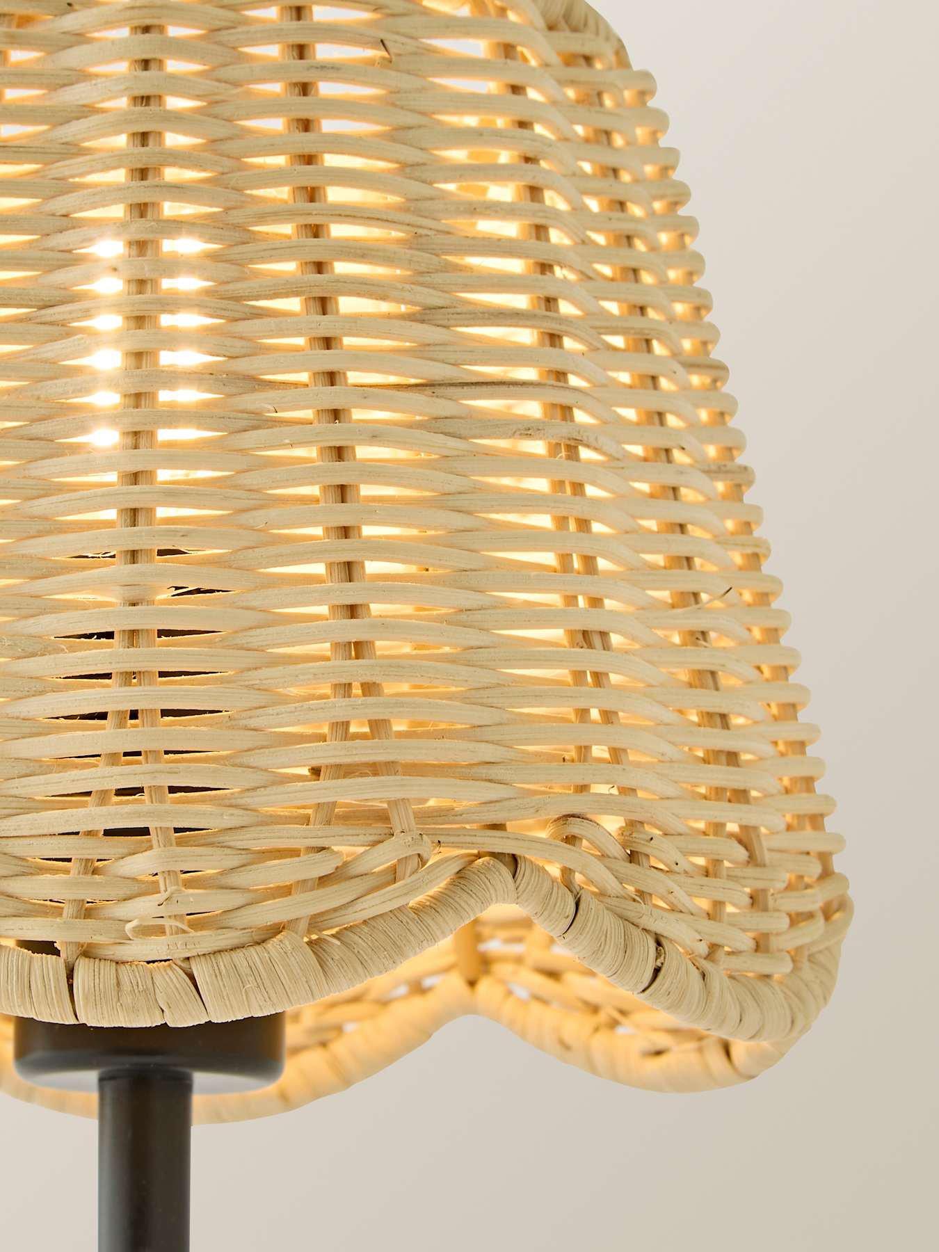 Image 4 of 6 of ValueLights Lowe Matte Black Rechargeable Table Lamp With Rattan Taper Shade