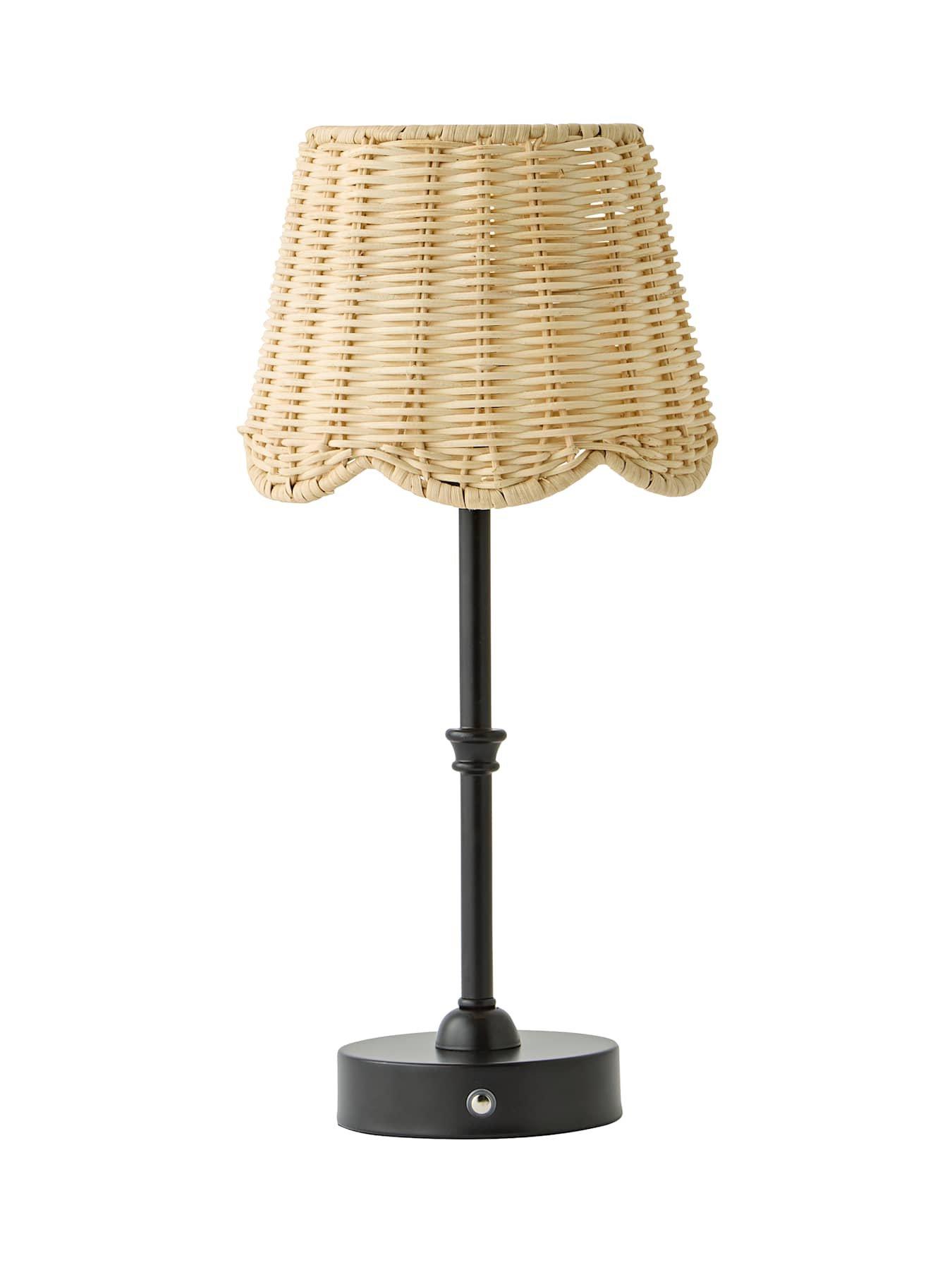 Image 6 of 6 of ValueLights Lowe Matte Black Rechargeable Table Lamp With Rattan Taper Shade