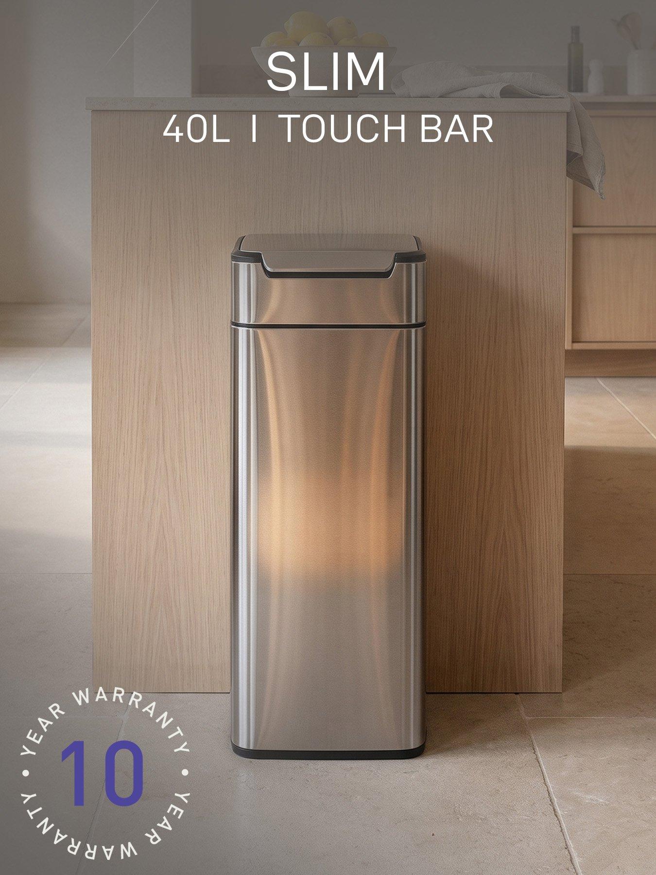 Image 1 of 7 of Simplehuman 40l Slim Touch-bar Bin, Brushed Stainless Steel