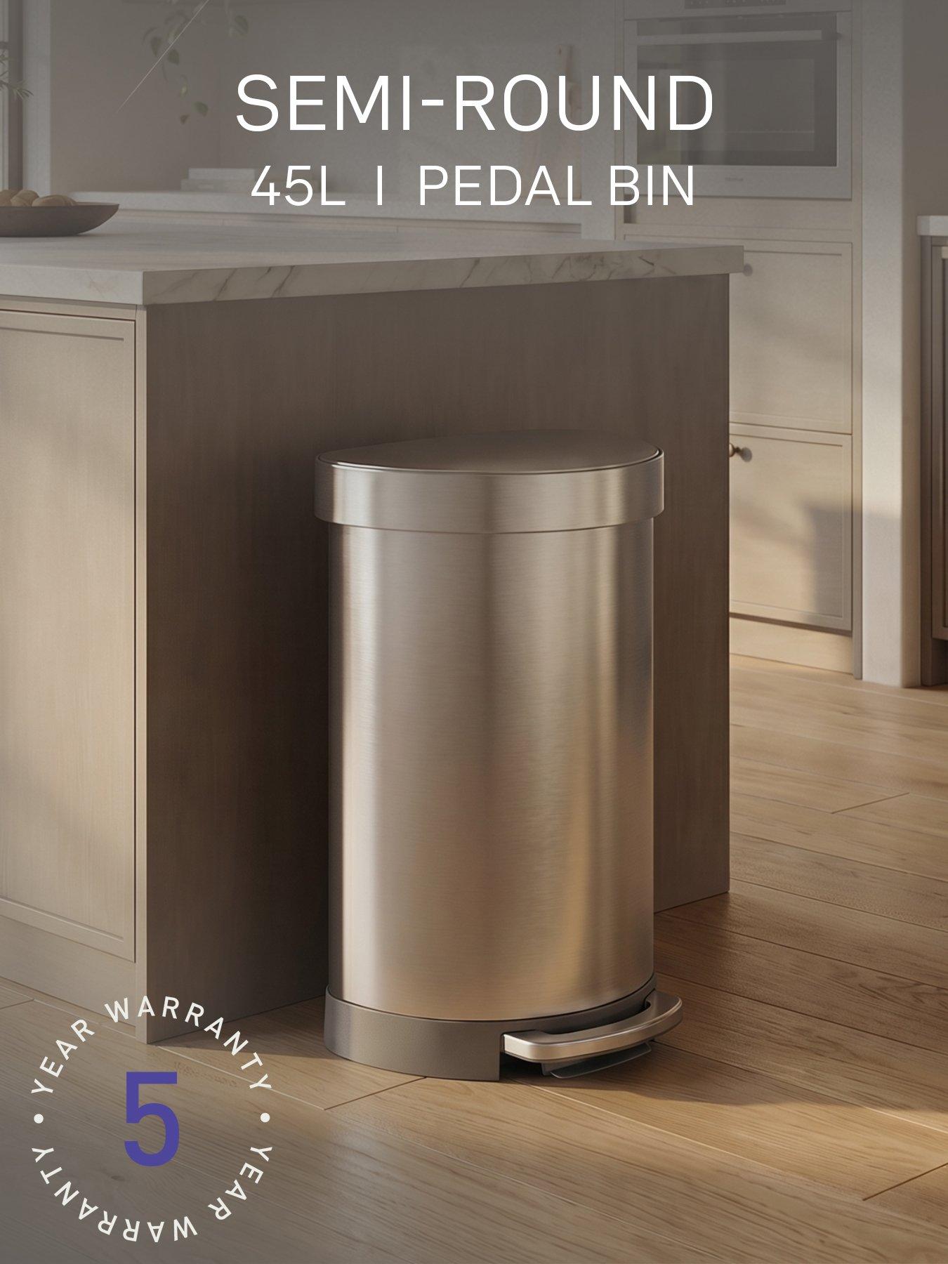 Image 1 of 7 of Simplehuman 45l Semi-round Pedal Bin, Brushed Stainless Steel