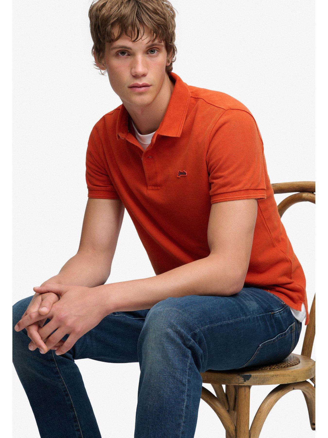 Image 5 of 7 of Superdry Mens Classic Pique Relaxed Fit Cotton Polo Shirt - Orange