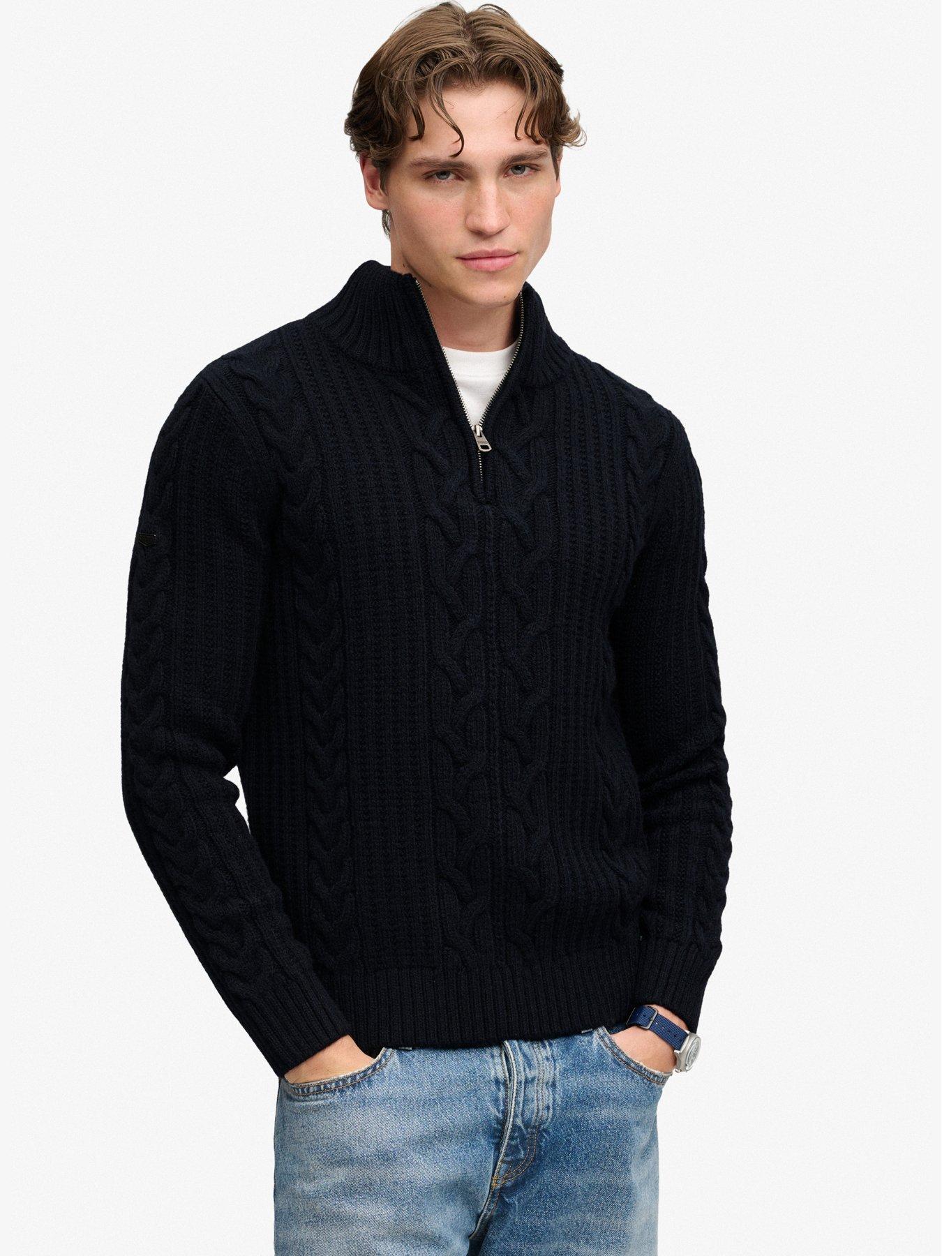 Image 1 of 6 of Superdry Superdry Jacob Cable Half Zip Knit Jumper - Navy