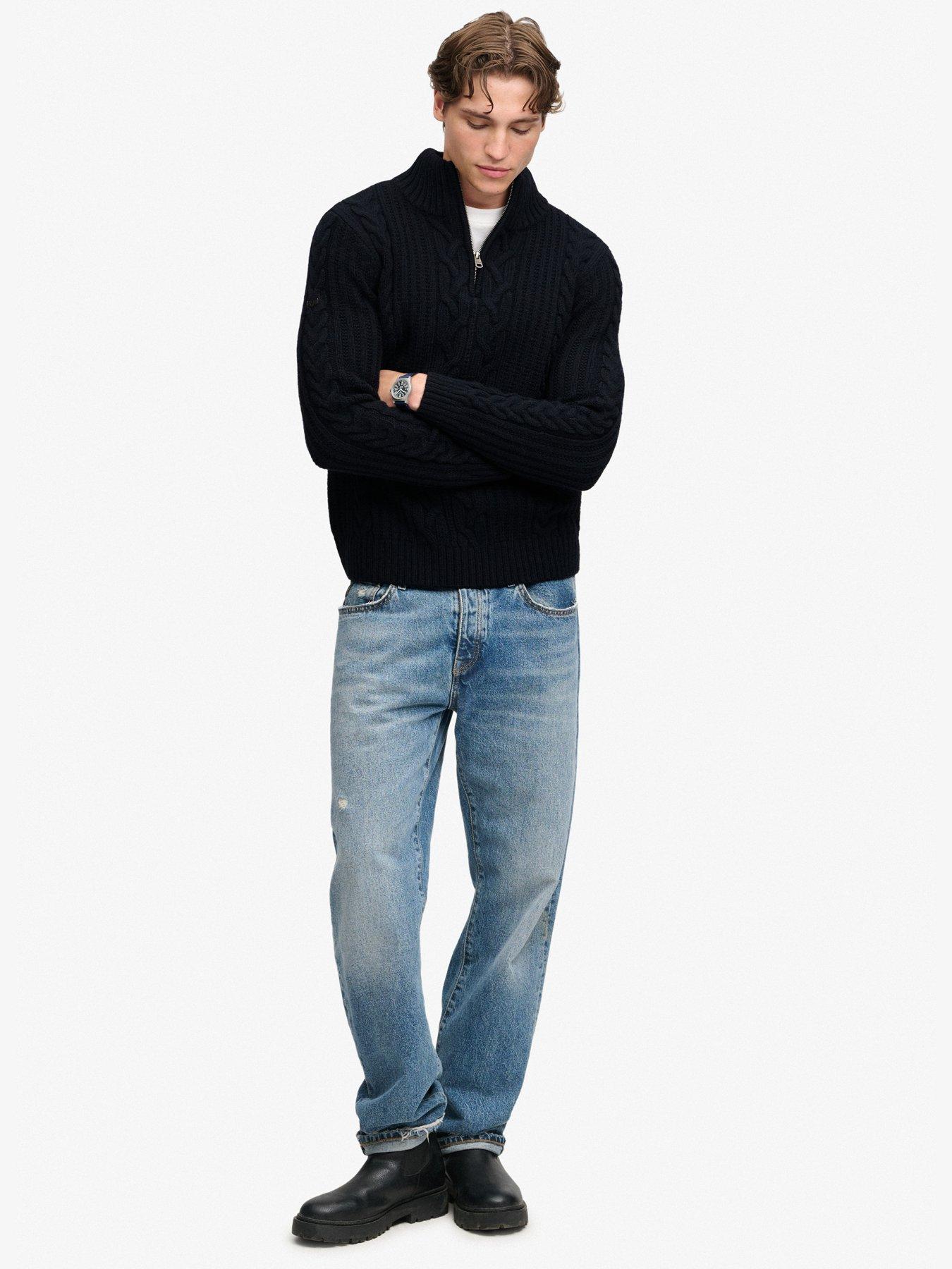 Image 3 of 6 of Superdry Superdry Jacob Cable Half Zip Knit Jumper - Navy