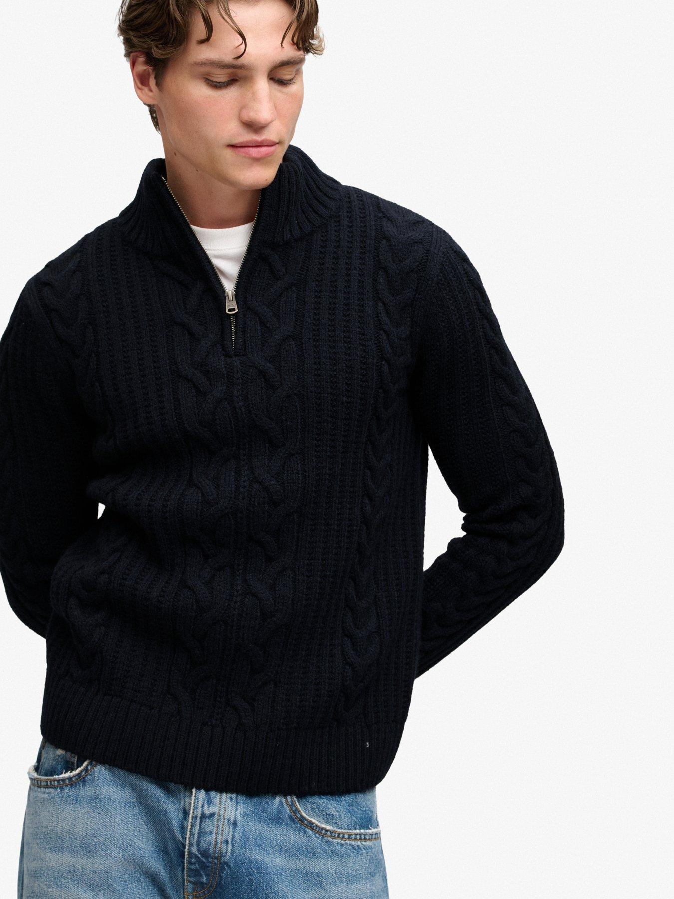 Image 4 of 6 of Superdry Superdry Jacob Cable Half Zip Knit Jumper - Navy