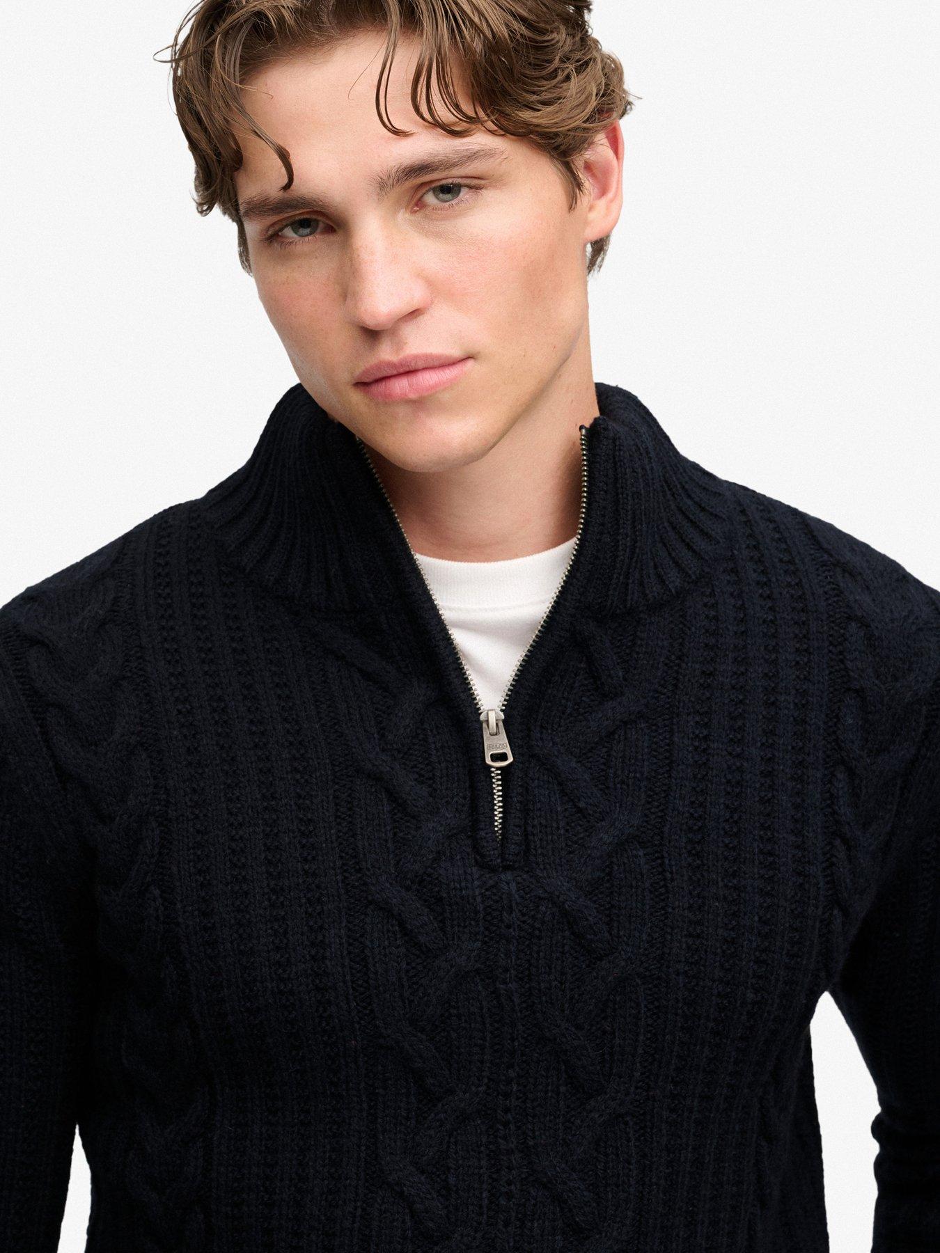Image 5 of 6 of Superdry Superdry Jacob Cable Half Zip Knit Jumper - Navy