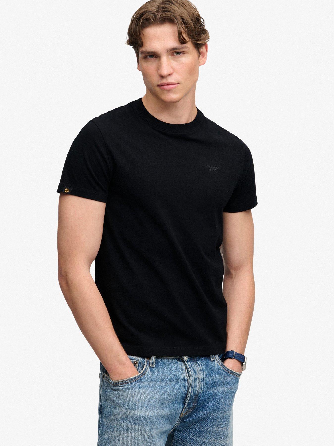 Image 1 of 6 of Superdry Mens Essential Stacked Logo Emb T-Shirt - Black