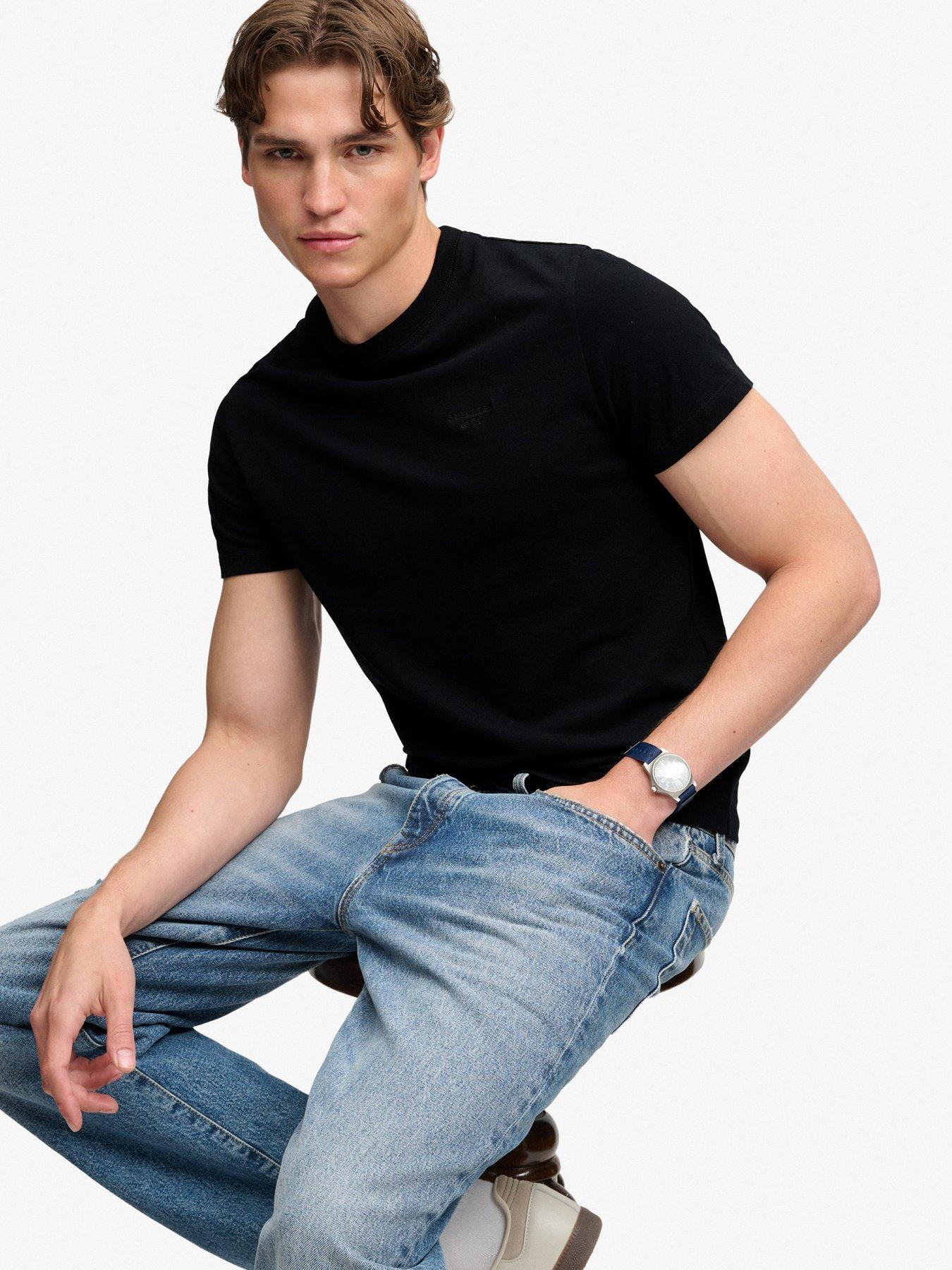 Image 4 of 6 of Superdry Mens Essential Stacked Logo Emb T-Shirt - Black