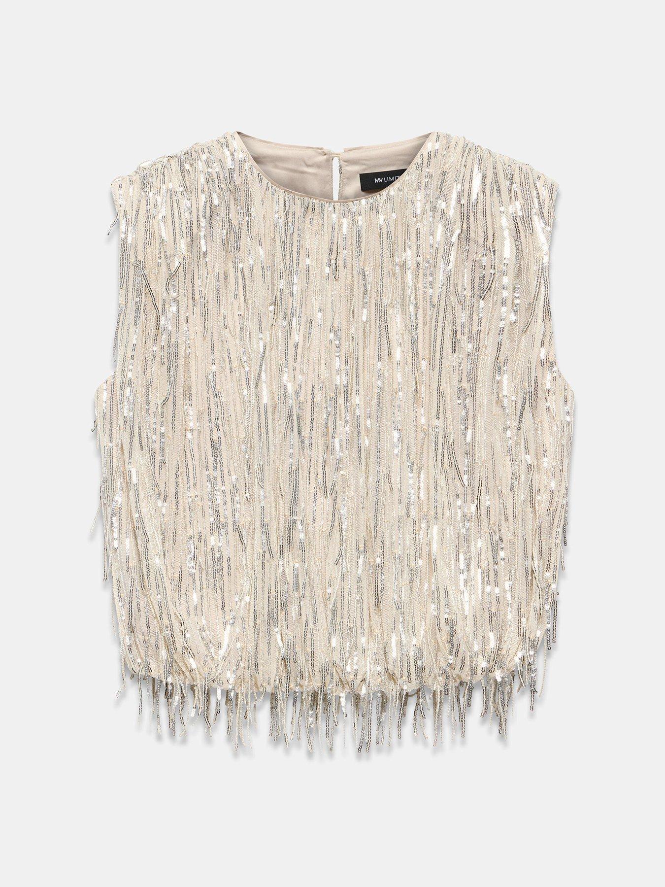 Image 5 of 6 of Mint Velvet Womens Fringe Sequin Sleeveless Blouse - Gold