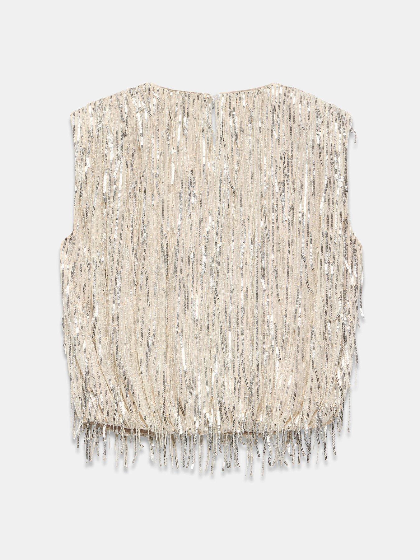 Image 6 of 6 of Mint Velvet Womens Fringe Sequin Sleeveless Blouse - Gold