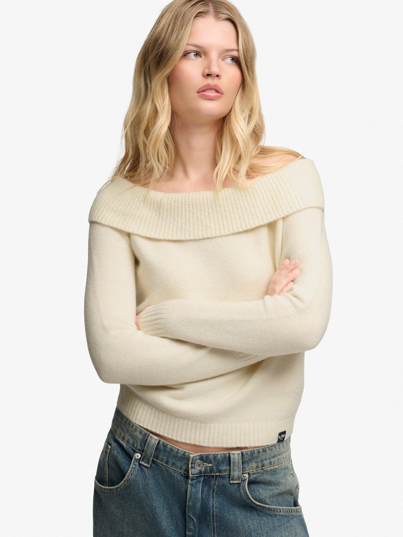 Image 1 of 6 of Superdry Superdry Bardot Knitted Jumper - Off White