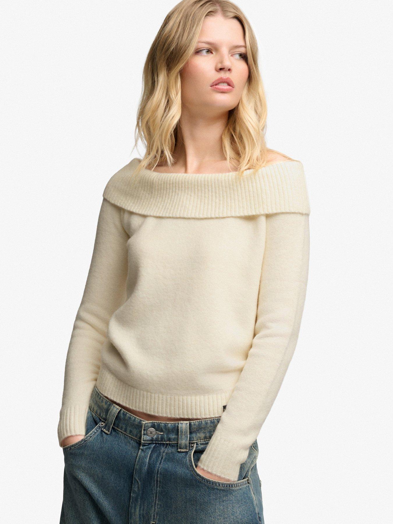 Image 4 of 6 of Superdry Superdry Bardot Knitted Jumper - Off White
