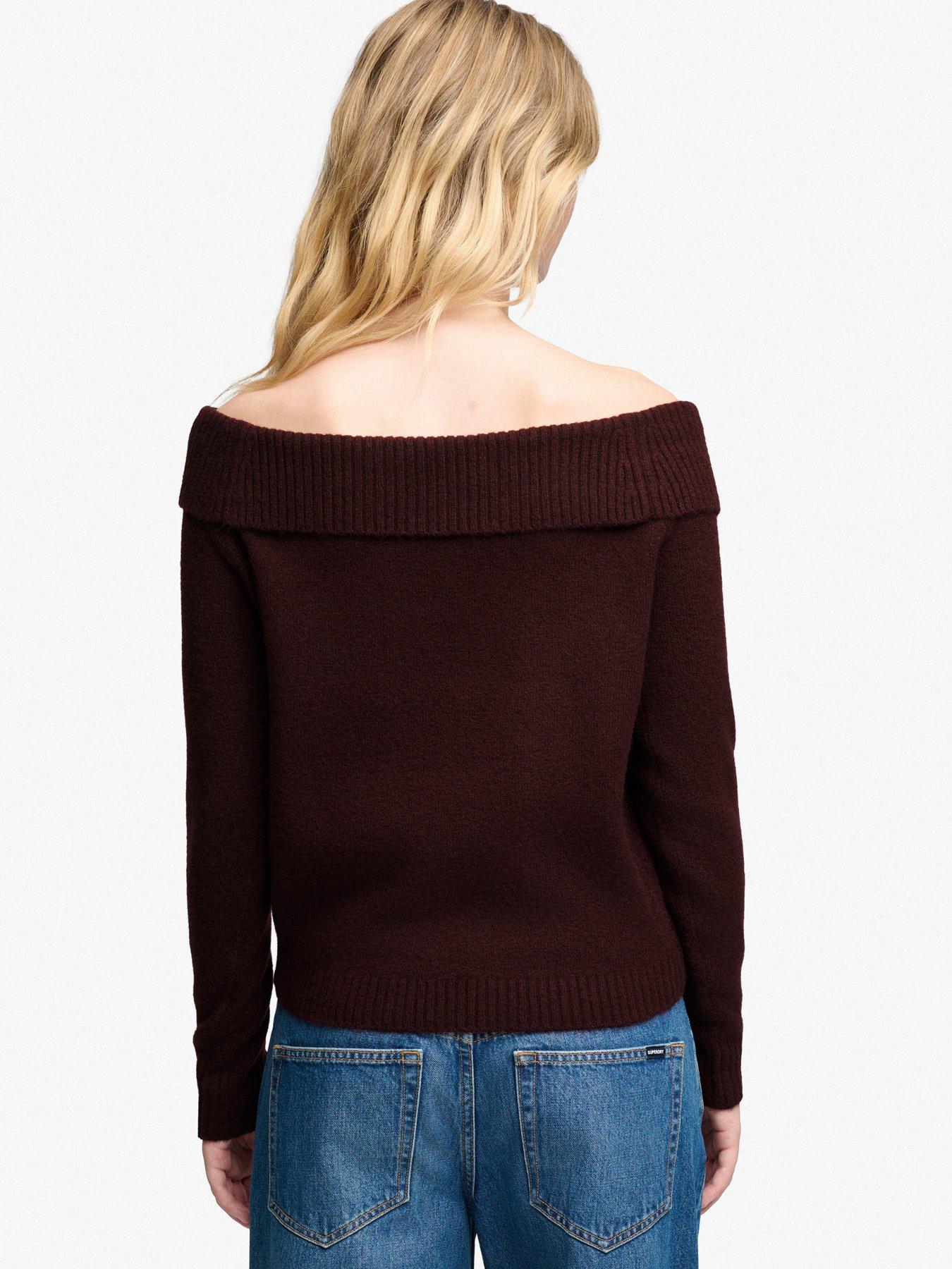 Image 2 of 6 of Superdry Womens Bardot Slim Fit Knitted Jumper - Red