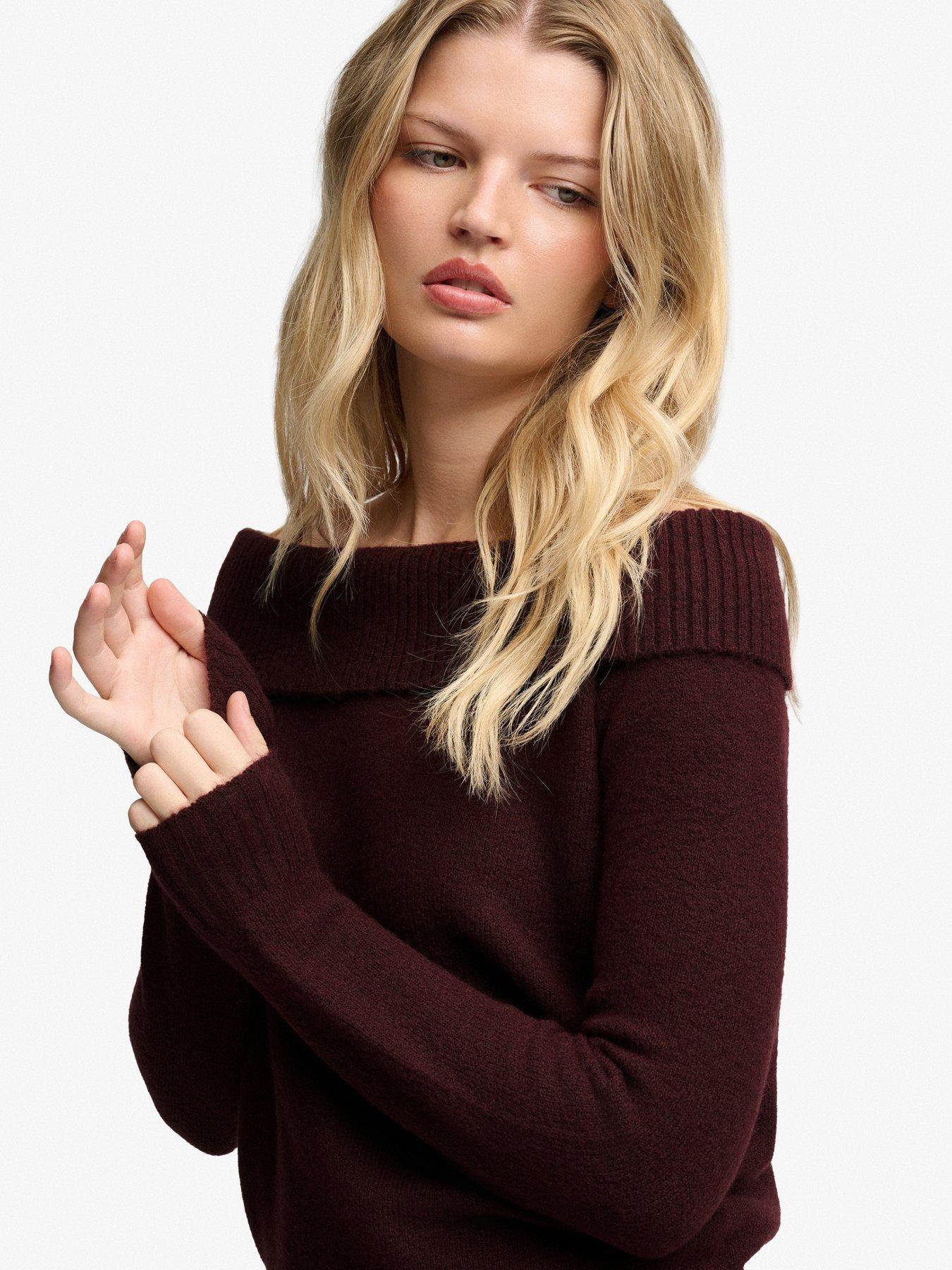 Image 4 of 6 of Superdry Womens Bardot Slim Fit Knitted Jumper - Red