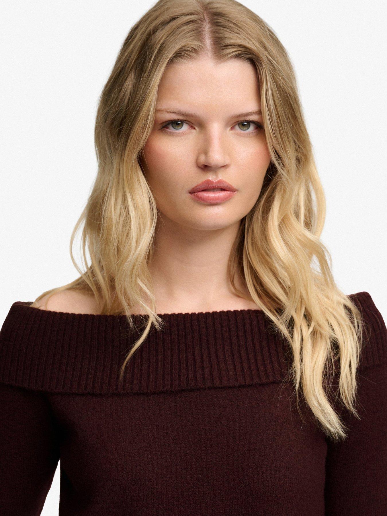 Image 5 of 6 of Superdry Womens Bardot Slim Fit Knitted Jumper - Red