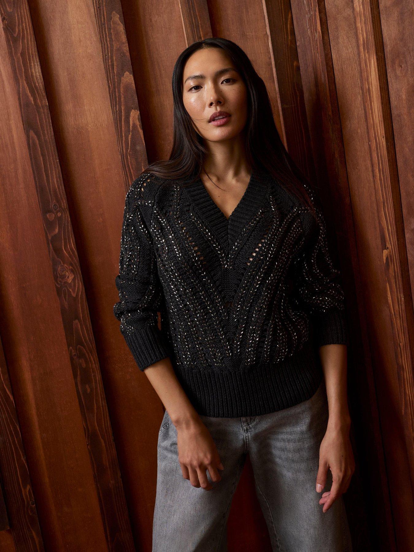 Image 2 of 6 of Mint Velvet Womens Embellished V-Neck Jumper - Grey