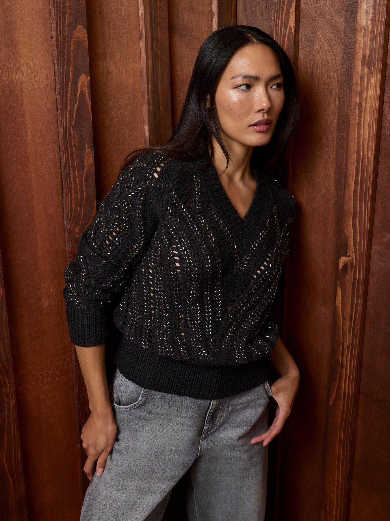 Image 3 of 6 of Mint Velvet Womens Embellished V-Neck Jumper - Grey