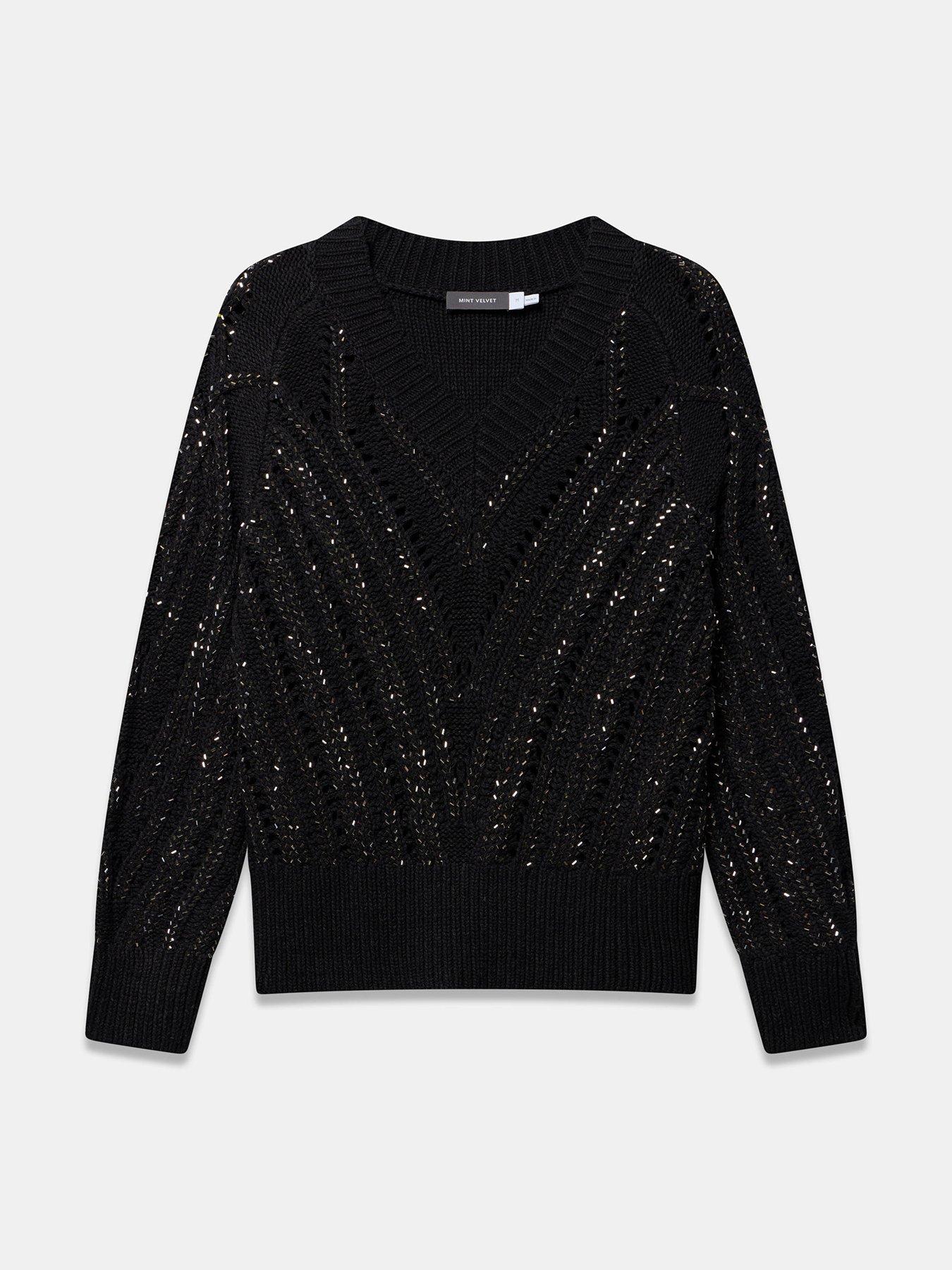 Image 5 of 6 of Mint Velvet Womens Embellished V-Neck Jumper - Grey