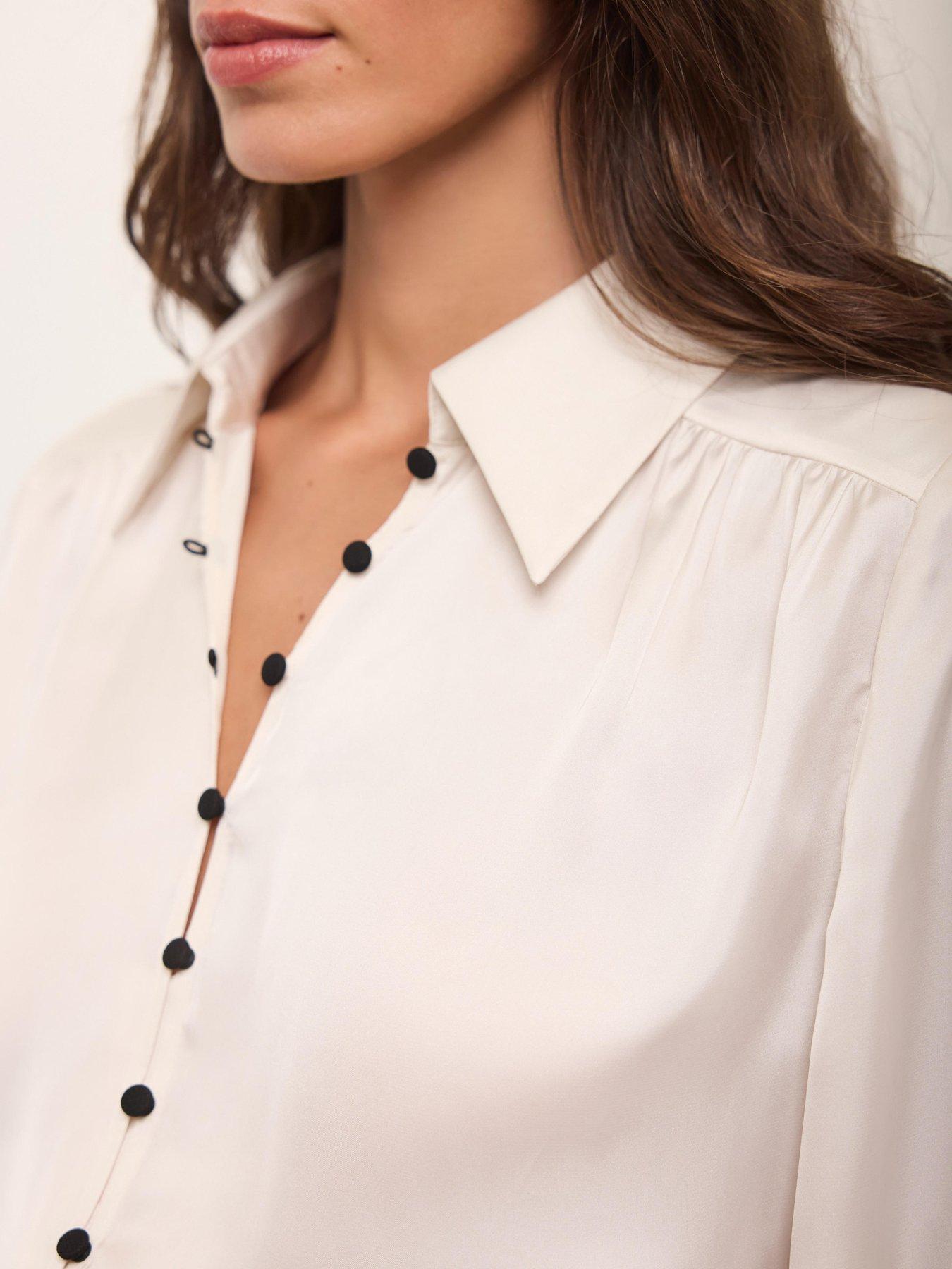 Image 4 of 6 of Mint Velvet Womens Contrast Button Satin Shirt - Cream