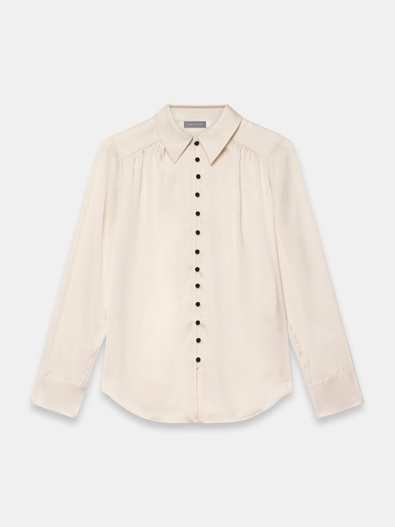 Image 5 of 6 of Mint Velvet Womens Contrast Button Satin Shirt - Cream