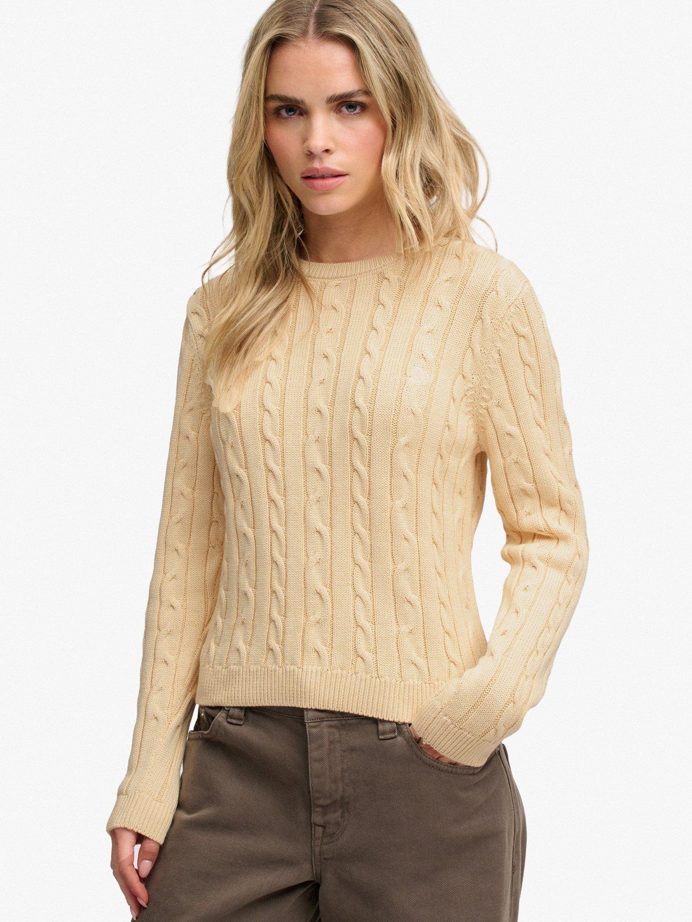 Image 1 of 7 of Superdry Womens SD&amp;CO Cable Knit Relaxed Fit Jumper - Yellow