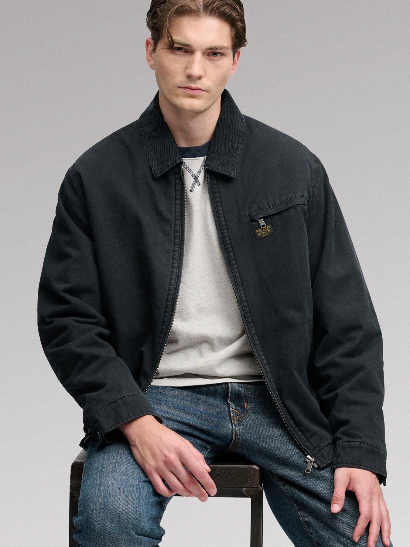 Image 4 of 6 of Superdry Mens Workwear Ranch Zip-Through Padded Jacket - Black