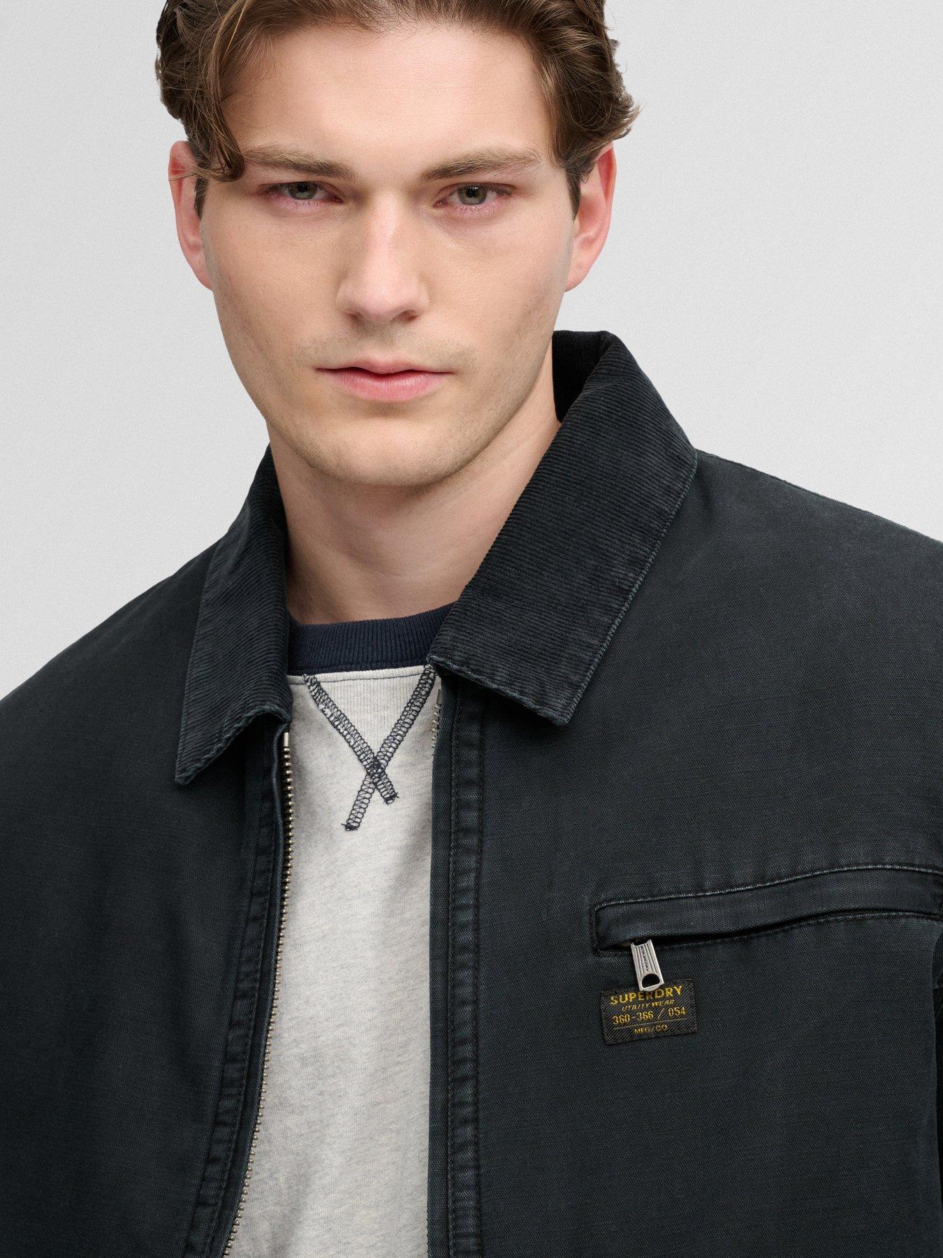 Image 5 of 6 of Superdry Mens Workwear Ranch Zip-Through Padded Jacket - Black