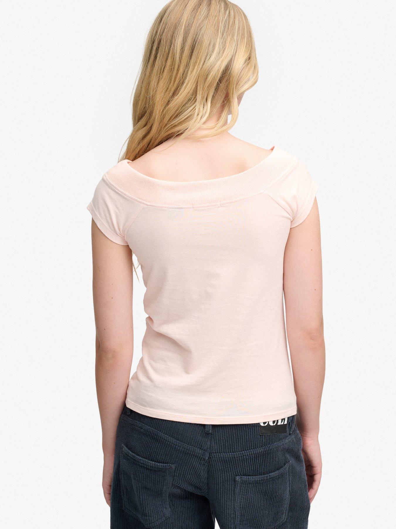 Image 2 of 7 of Superdry Womens Athletic Essentials Bardot Slim Fit Blouse - Pink