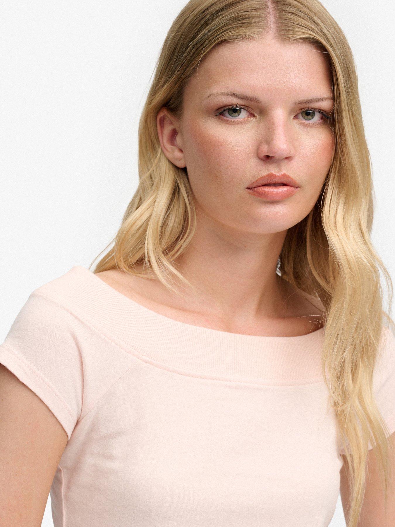 Image 4 of 7 of Superdry Womens Athletic Essentials Bardot Slim Fit Blouse - Pink